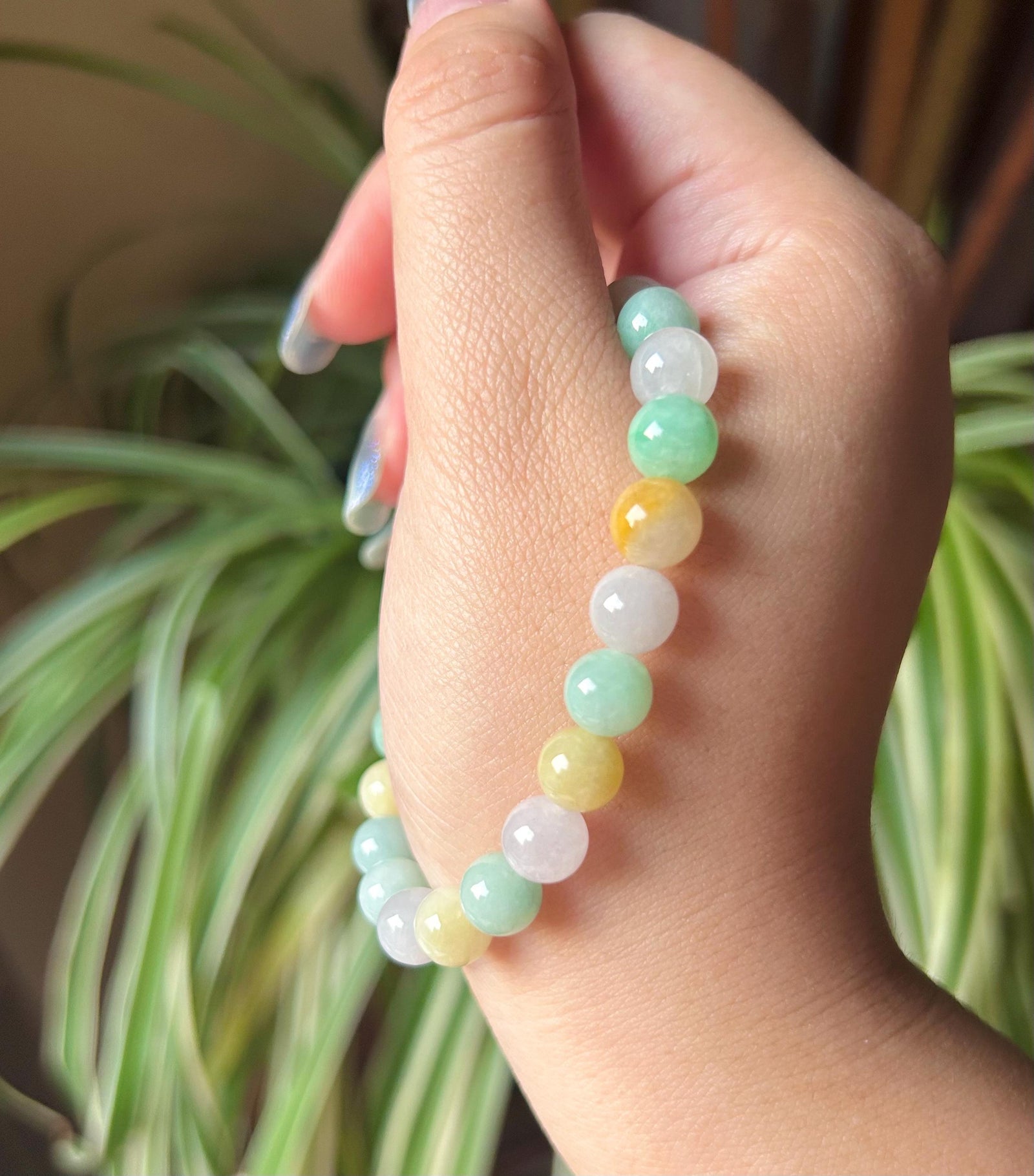 Jade Beaded Bracelet Handmade Jewelry Gift Natural Untreated Burmese Icy Type A Translucent MultiColor Myanmar Jadeite 7.8mm