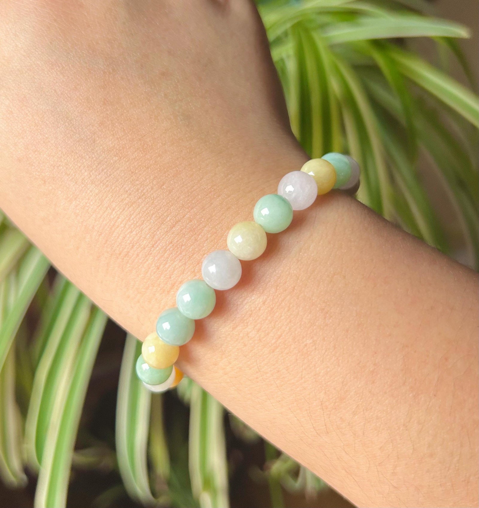Jade Beaded Bracelet Handmade Jewelry Gift Natural Untreated Burmese Icy Type A Translucent MultiColor Myanmar Jadeite 7.8mm