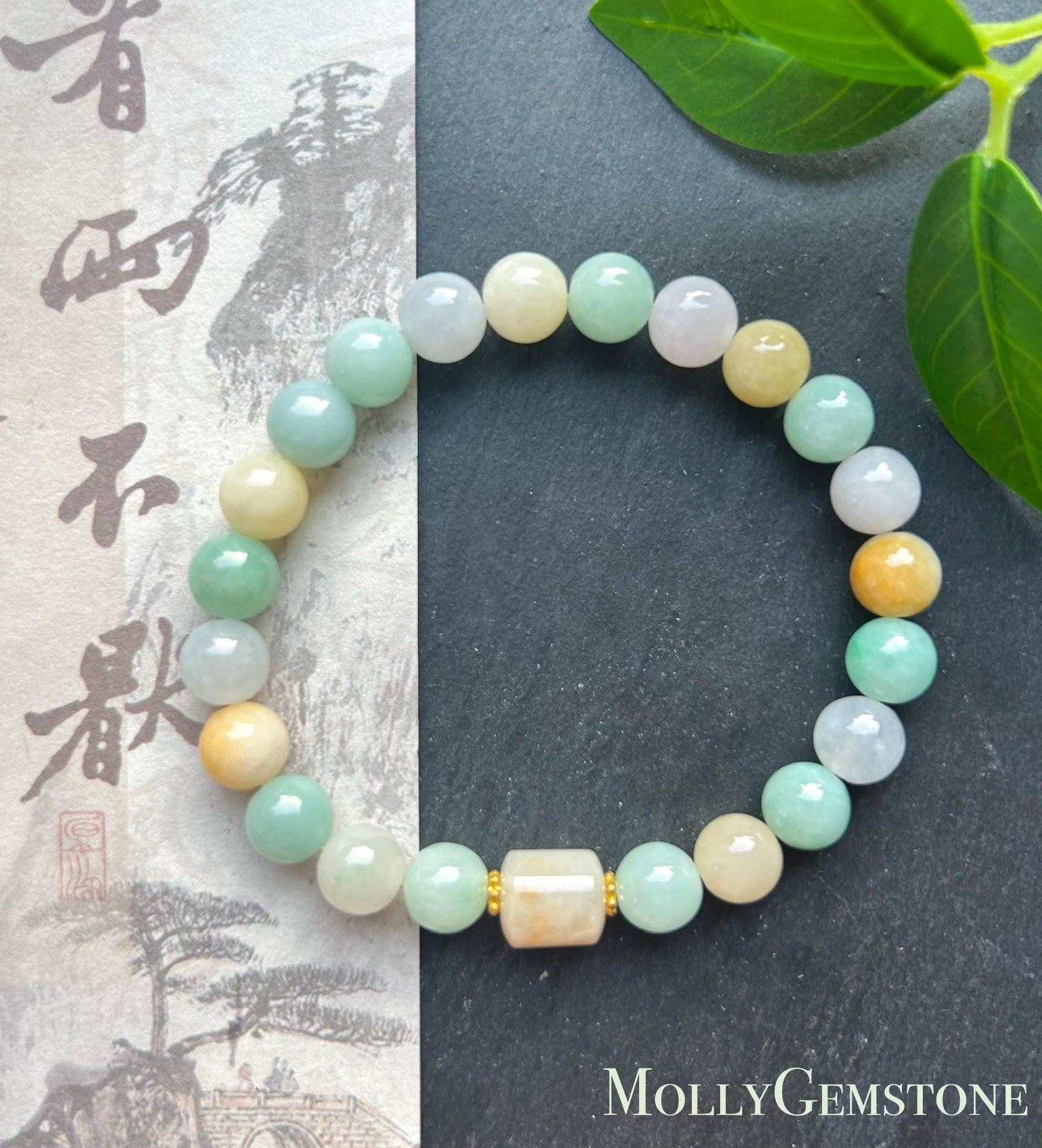 Jade Beaded Bracelet Handmade Jewelry Gift Natural Untreated Burmese Icy Type A Translucent MultiColor Myanmar Jadeite 7.8mm