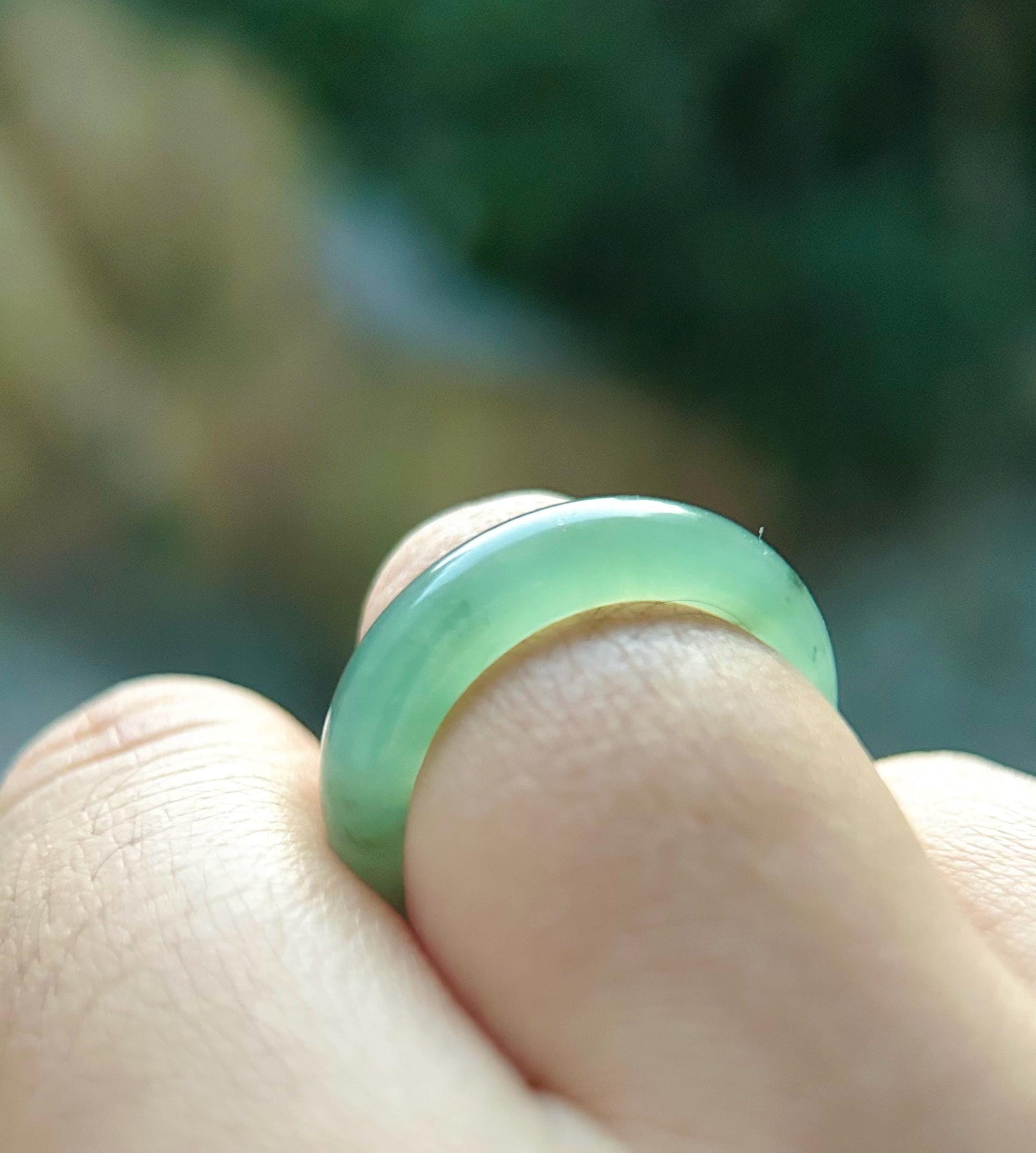 Icy Clear Water Green Burmese Jadeite Ring - Natural Type A Myanmar Jade Band US Size-8