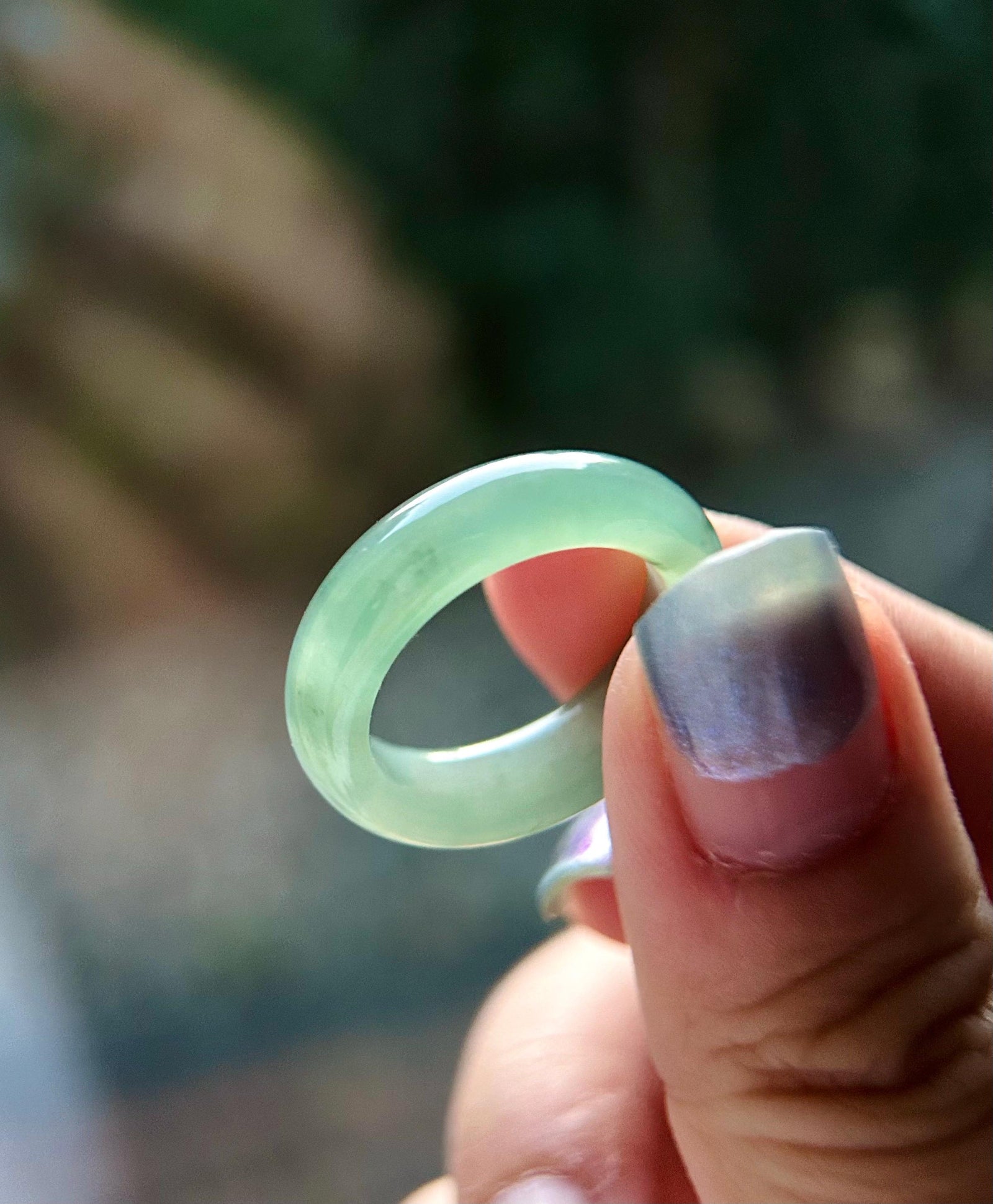 Icy Clear Water Green Burmese Jadeite Ring - Natural Type A Myanmar Jade Band US Size-8