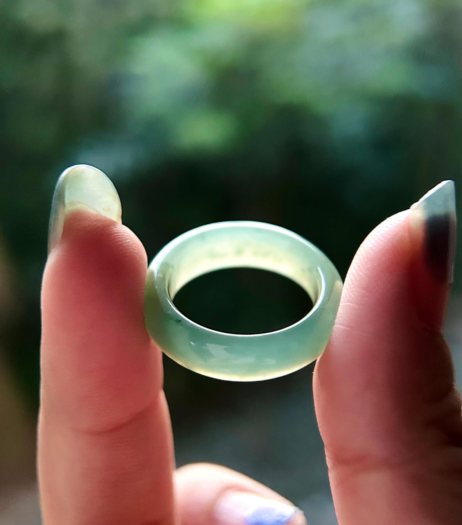 Icy Clear Water Green Burmese Jadeite Ring - Natural Type A Myanmar Jade Band US Size-8