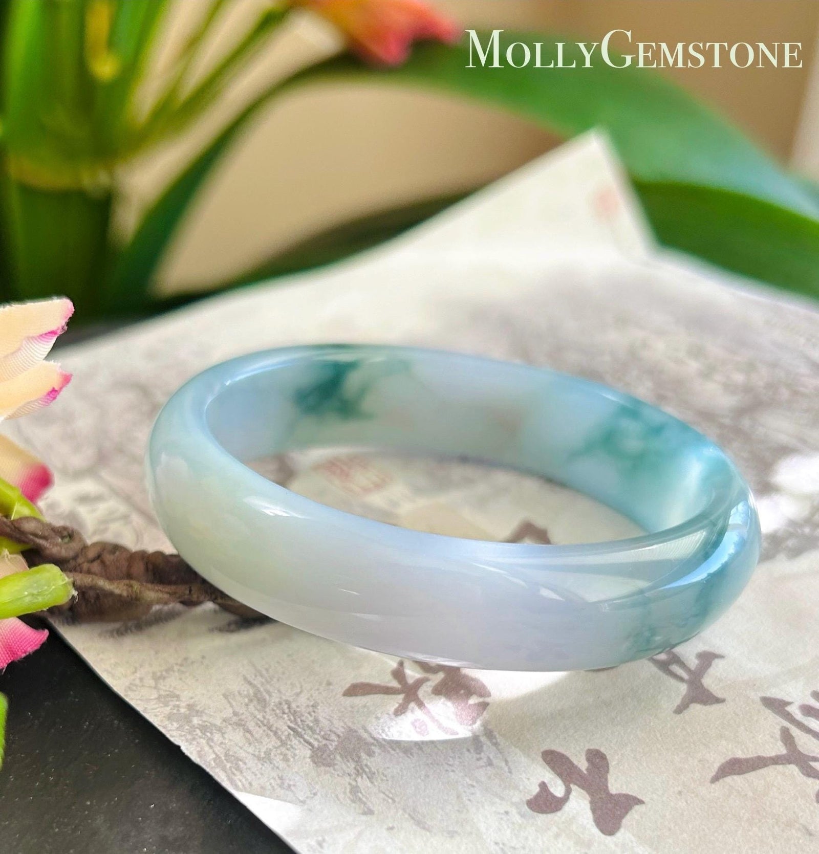 Certified Jadeite Jade Bangle Jewelry Gift for Her Natural Burmese Untreated Type A Lavender Purple & Blue Floral Oval Jade Bangle 54 x 48mm