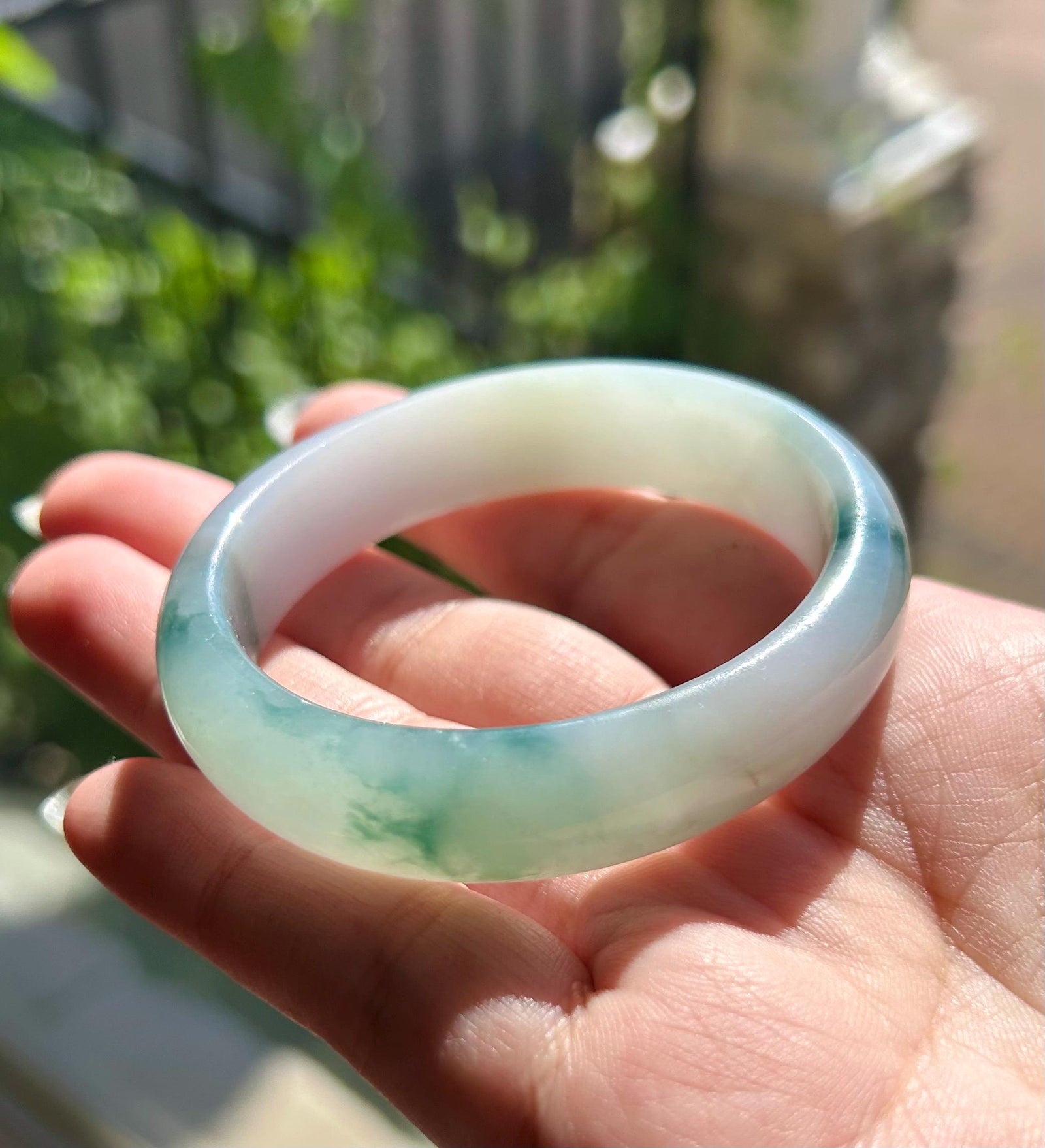 Certified Jadeite Jade Bangle Jewelry Gift for Her Natural Burmese Untreated Type A Lavender Purple & Blue Floral Oval Jade Bangle 54 x 48mm