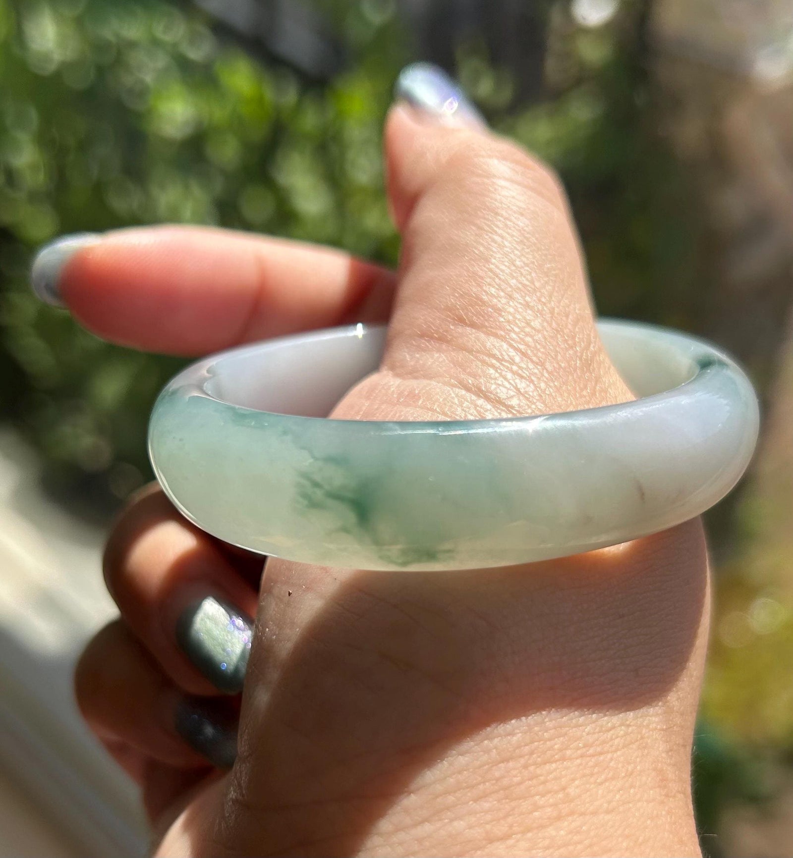 Certified Jadeite Jade Bangle Jewelry Gift for Her Natural Burmese Untreated Type A Lavender Purple & Blue Floral Oval Jade Bangle 54 x 48mm