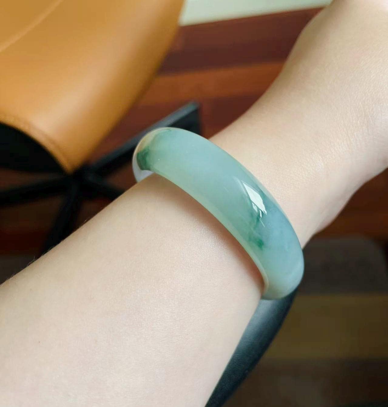 Certified Jadeite Jade Bangle Jewelry Gift for Her Natural Burmese Untreated Type A Lavender Purple & Blue Floral Oval Jade Bangle 54 x 48mm