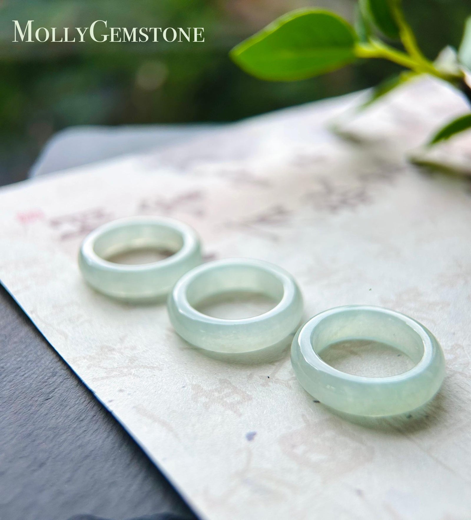 Icy Pale Green Jade Ring: Natural Burmese Type A Natural Jadeite Band, US Size 6-7