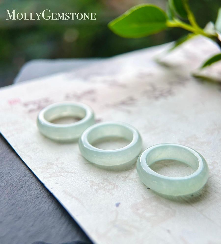 Icy Pale Green Jade Ring: Natural Burmese Type A Natural Jadeite Band, US Size 6-7