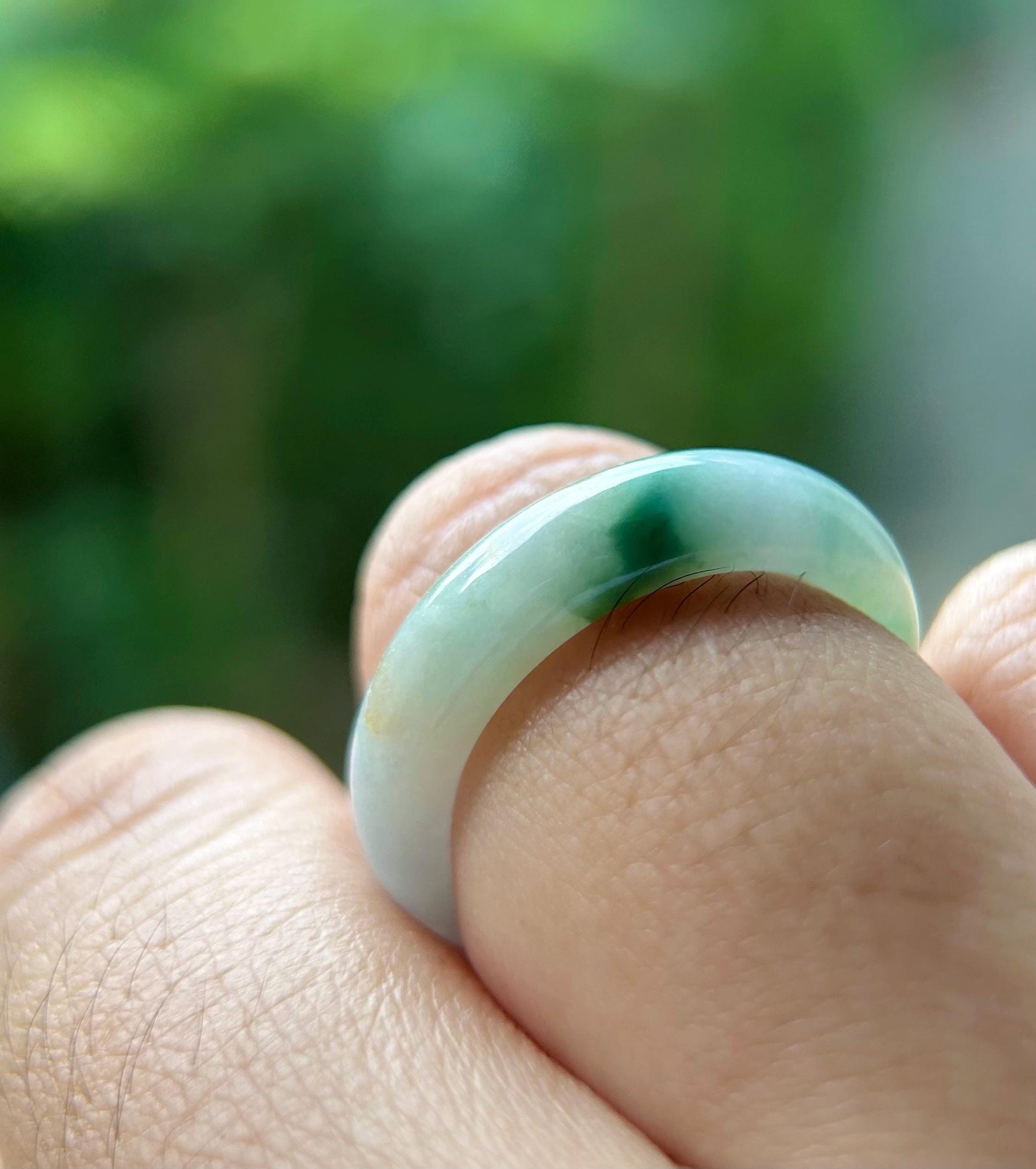 Natural Burmese Jadeite Ring Band Jewelry Gift Type A Translucent Icy Purple Green Yellow RARE Triple-Color Jade Ring US 7.5/17.7mm