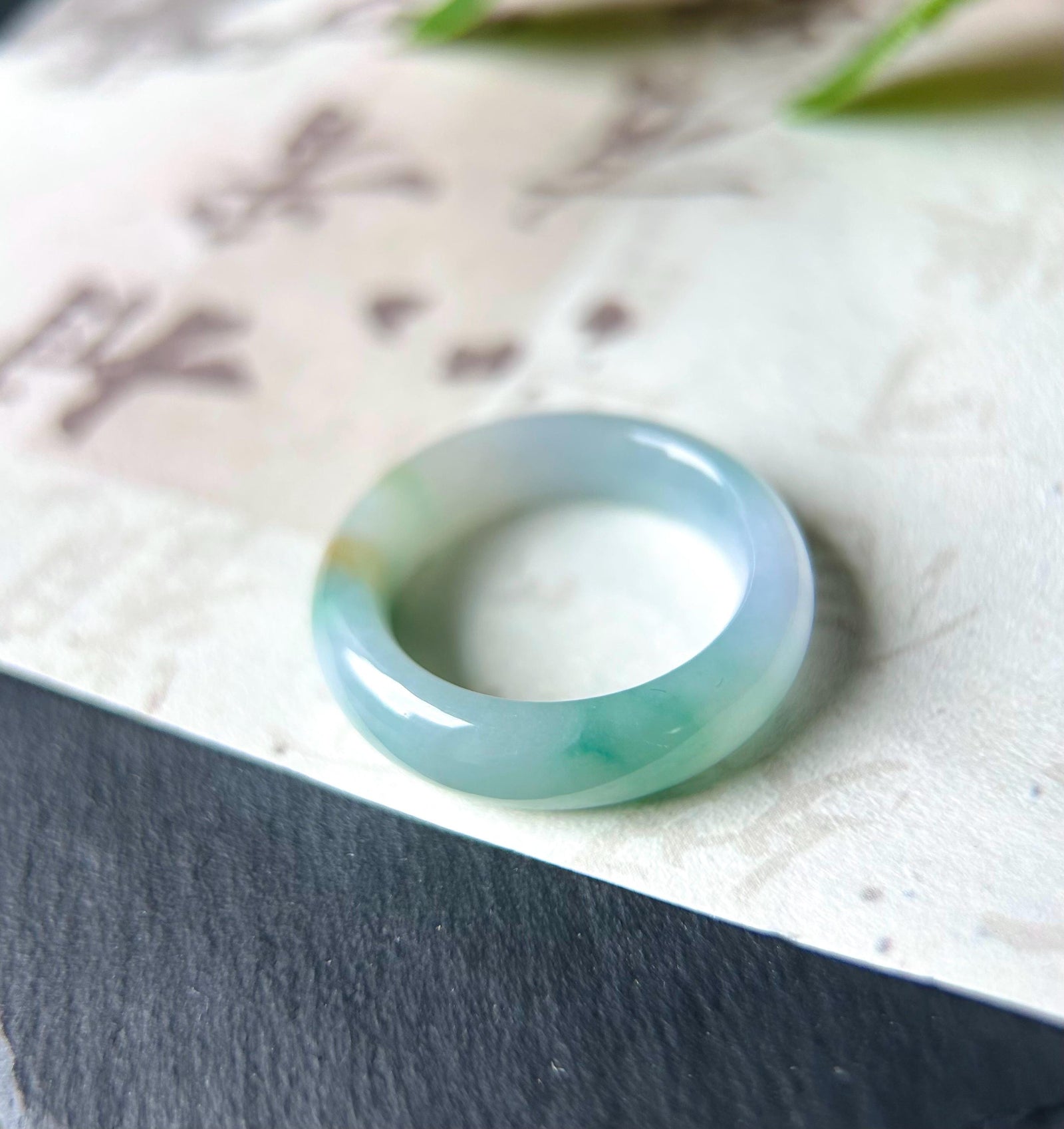 Natural Burmese Jadeite Ring Band Jewelry Gift Type A Translucent Icy Purple Green Yellow RARE Triple-Color Jade Ring US 7.5/17.7mm