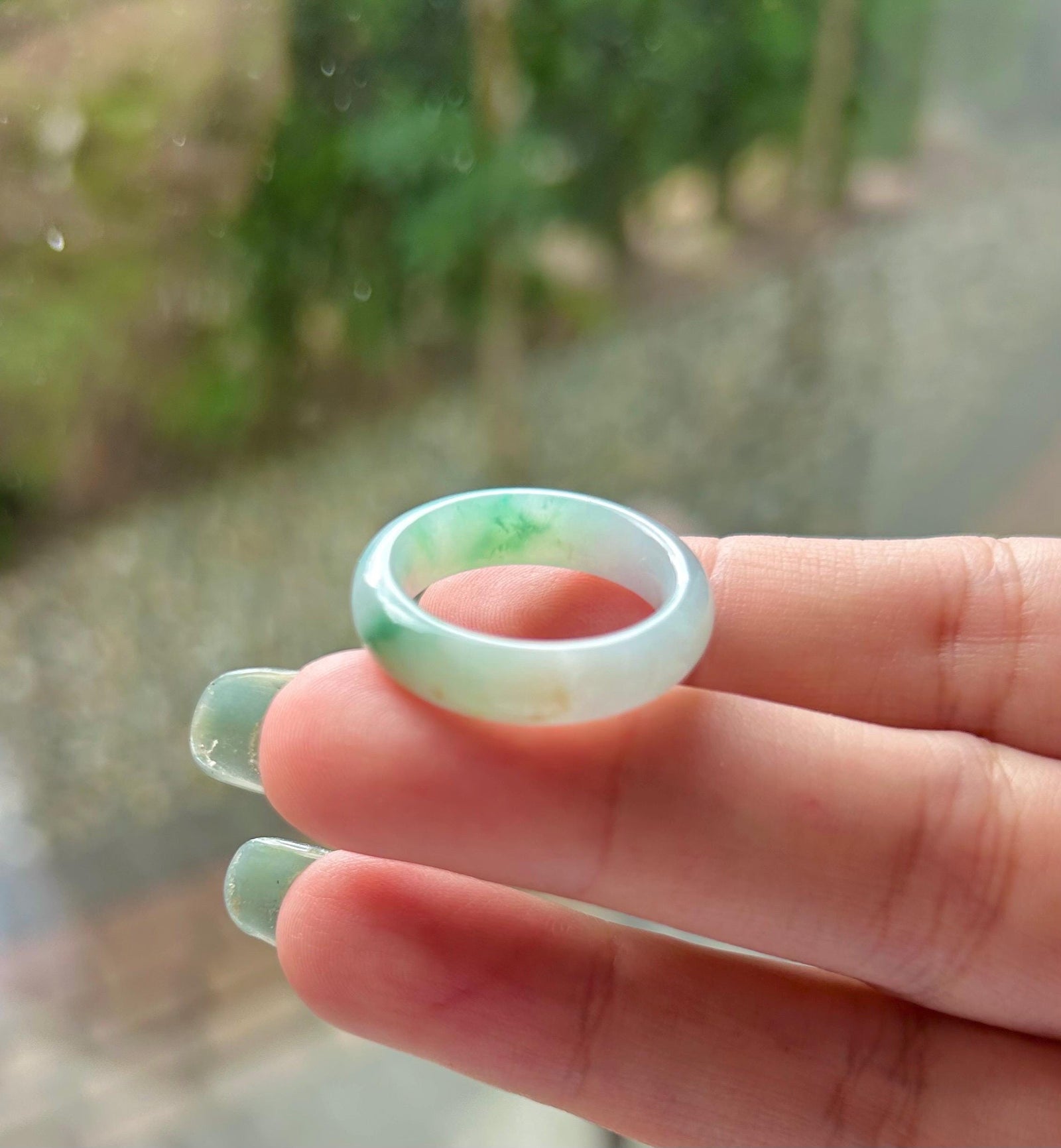 Natural Burmese Jadeite Ring Band Jewelry Gift Type A Translucent Icy Purple Green Yellow RARE Triple-Color Jade Ring US 7.5/17.7mm