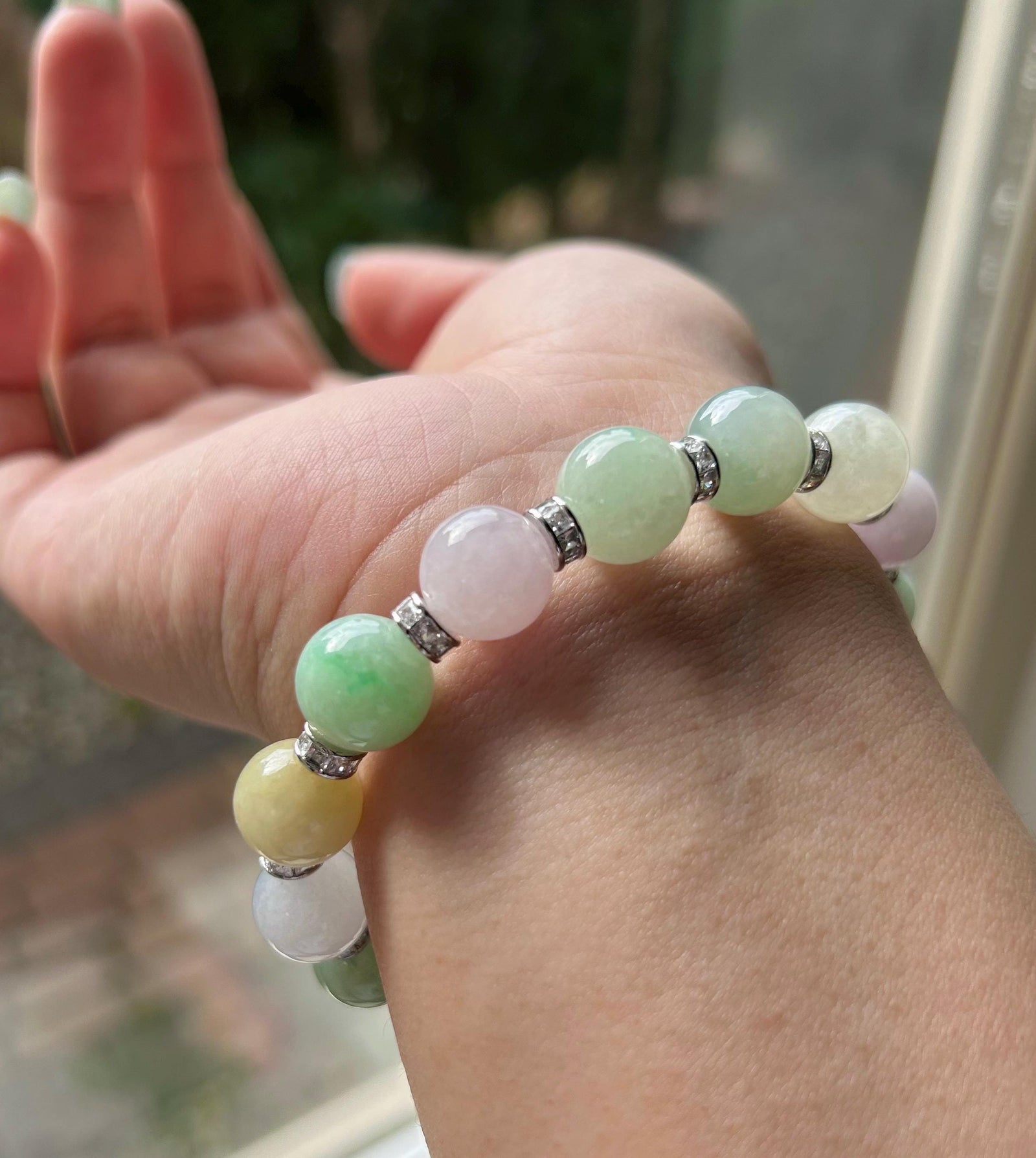 Burmese Jadeite Beaded Bracelet: Natural Type A Highly Translucent Icy Multicolor Myanmar Jade Untreated