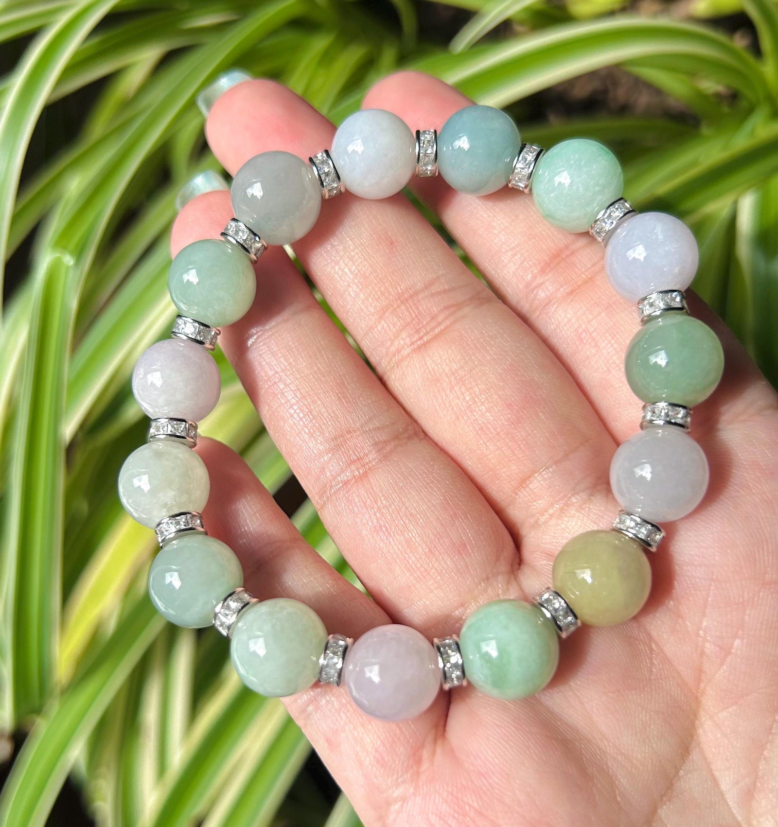 Burmese Jadeite Beaded Bracelet: Natural Type A Highly Translucent Icy Multicolor Myanmar Jade Untreated