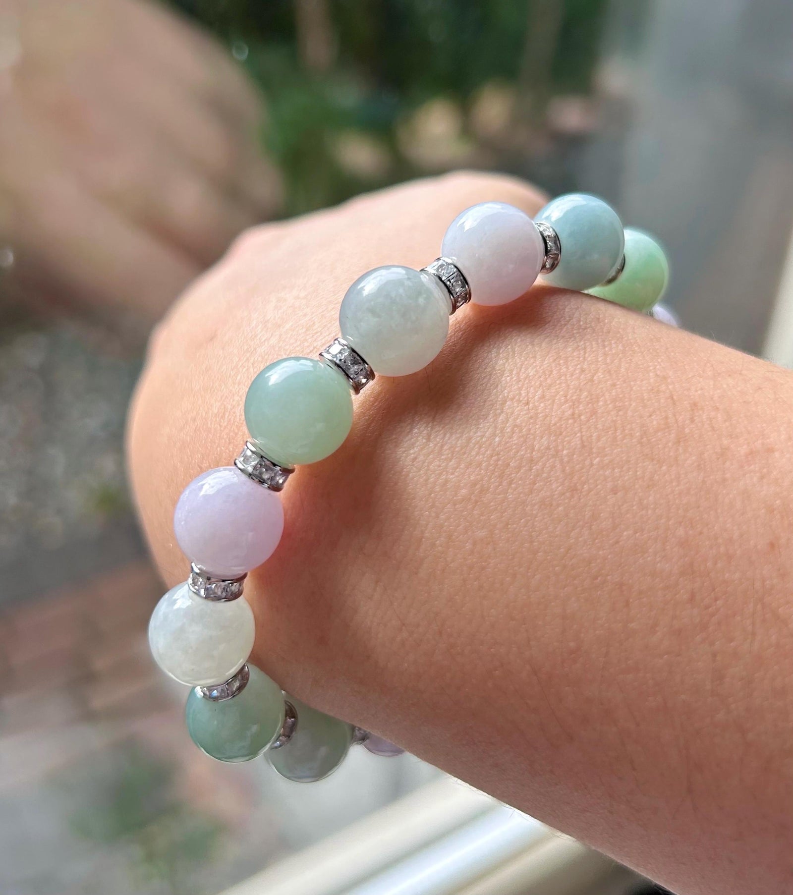 Burmese Jadeite Beaded Bracelet: Natural Type A Highly Translucent Icy Multicolor Myanmar Jade Untreated