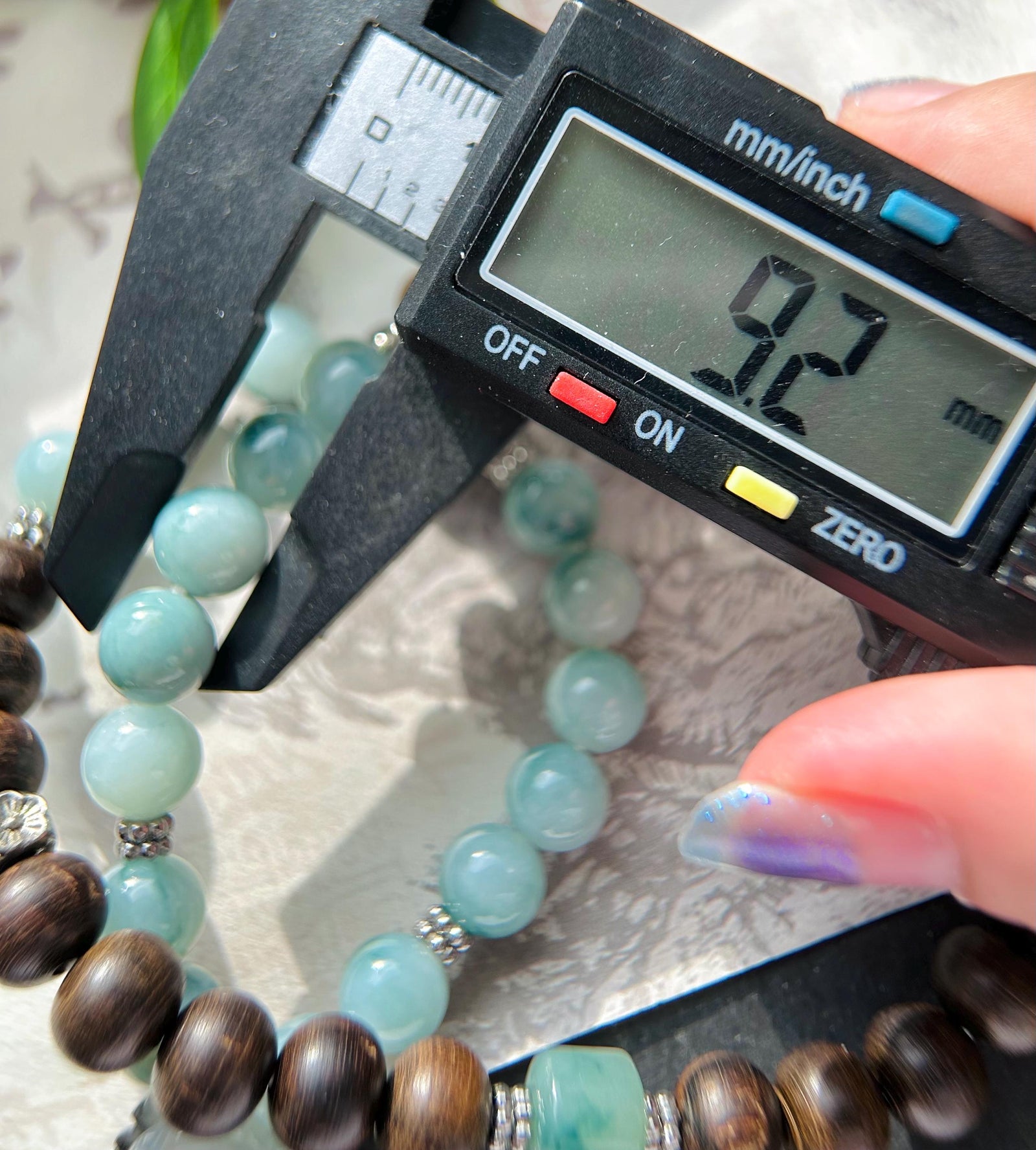Icy Blue Floral Jadeite Beaded Stacked Bracelet - Natural Burmese Type A Jade & Agarwood, Sterling Silver