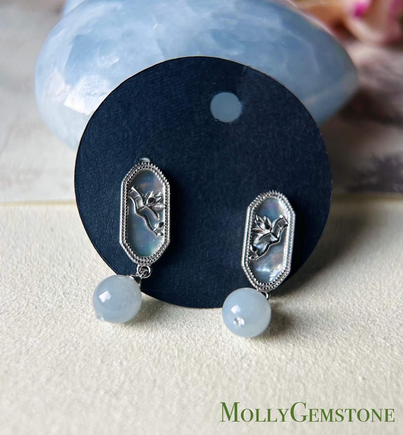 Jadeite Jade Beaded Earrings Handmade Jewelry Gift for Her Natural Burmese Type A Highly Translucent Jade wt Sterling Silver Mother of Pearl
