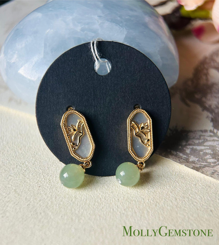 Jadeite Jade Beaded Earrings Handmade Jewelry Gift for Her Natural Burmese Type A Highly Translucent Jade wt Sterling Silver Mother of Pearl