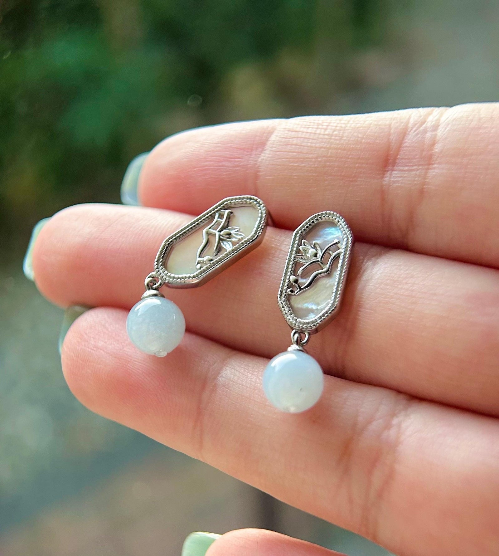 Jadeite Jade Beaded Earrings Handmade Jewelry Gift for Her Natural Burmese Type A Highly Translucent Jade wt Sterling Silver Mother of Pearl
