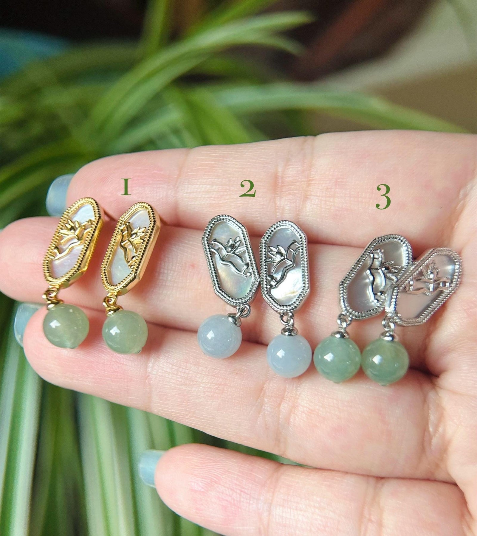 Jadeite Jade Beaded Earrings Handmade Jewelry Gift for Her Natural Burmese Type A Highly Translucent Jade wt Sterling Silver Mother of Pearl
