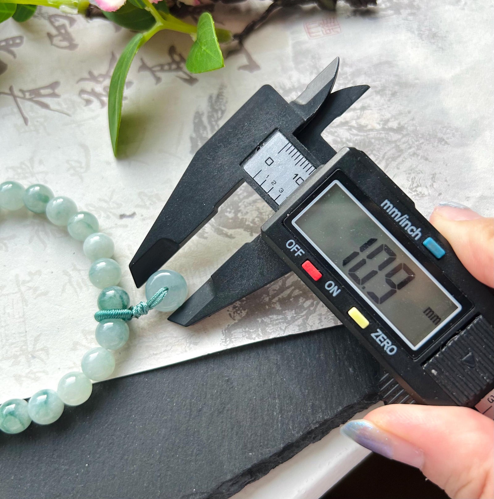 Jadeite Beaded Bracelet Jewelry - Natural Burmese Type A Icy Highly Translucent Blue Green Floral Jade 8mm with Lucky Donut Charm