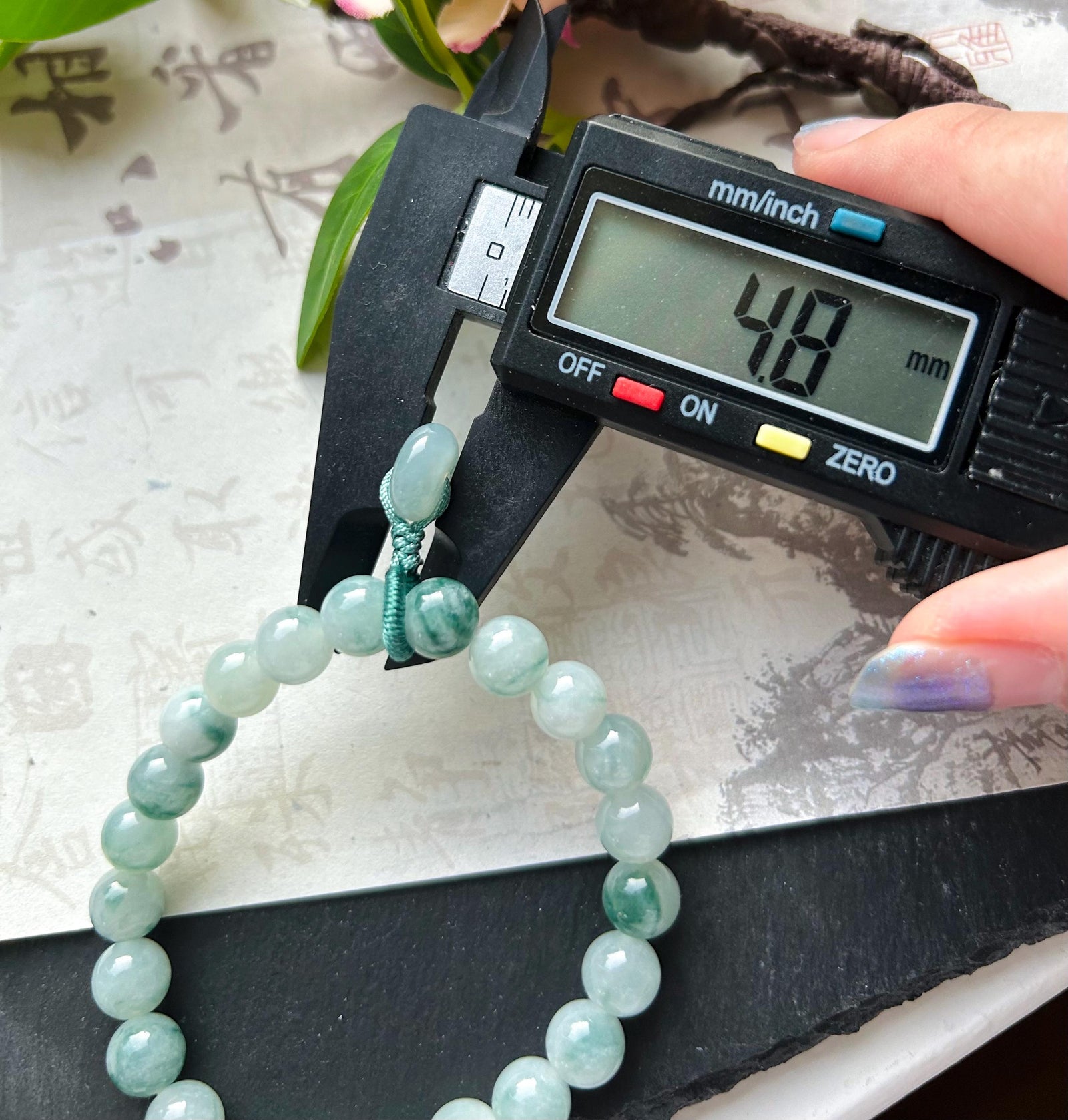 Jadeite Beaded Bracelet Jewelry - Natural Burmese Type A Icy Highly Translucent Blue Green Floral Jade 8mm with Lucky Donut Charm
