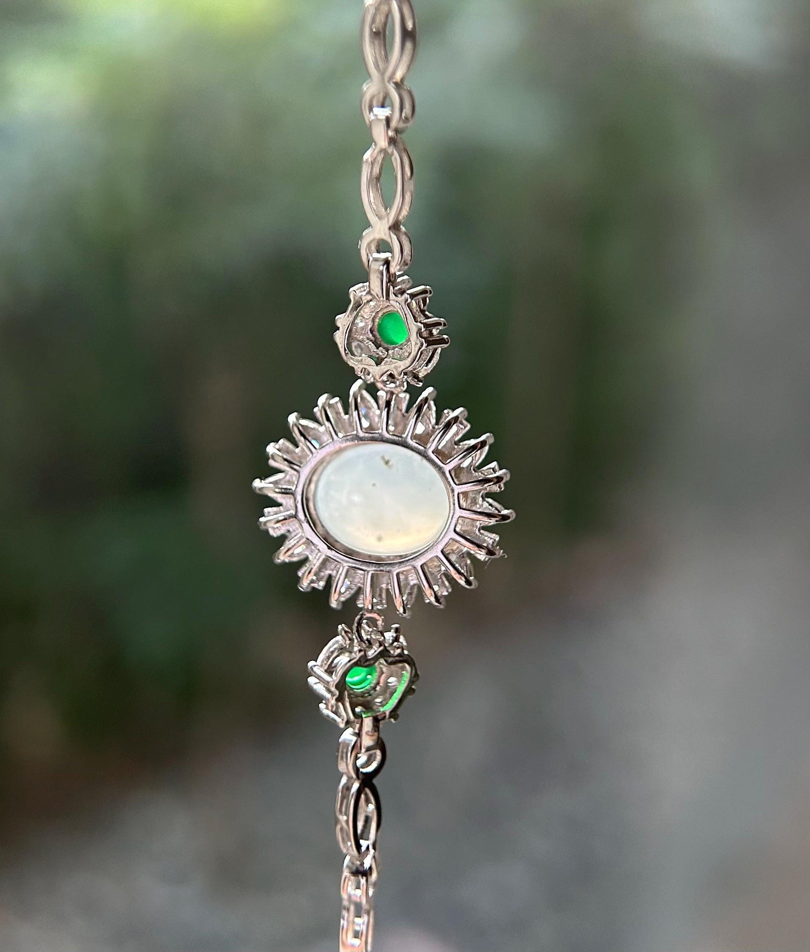 Jadeite Jade Bracelet Jewelry Gift for Her Natural Burmese Type A Highly Translucent Icy White WuJi Jade & 925 Sterling Silver