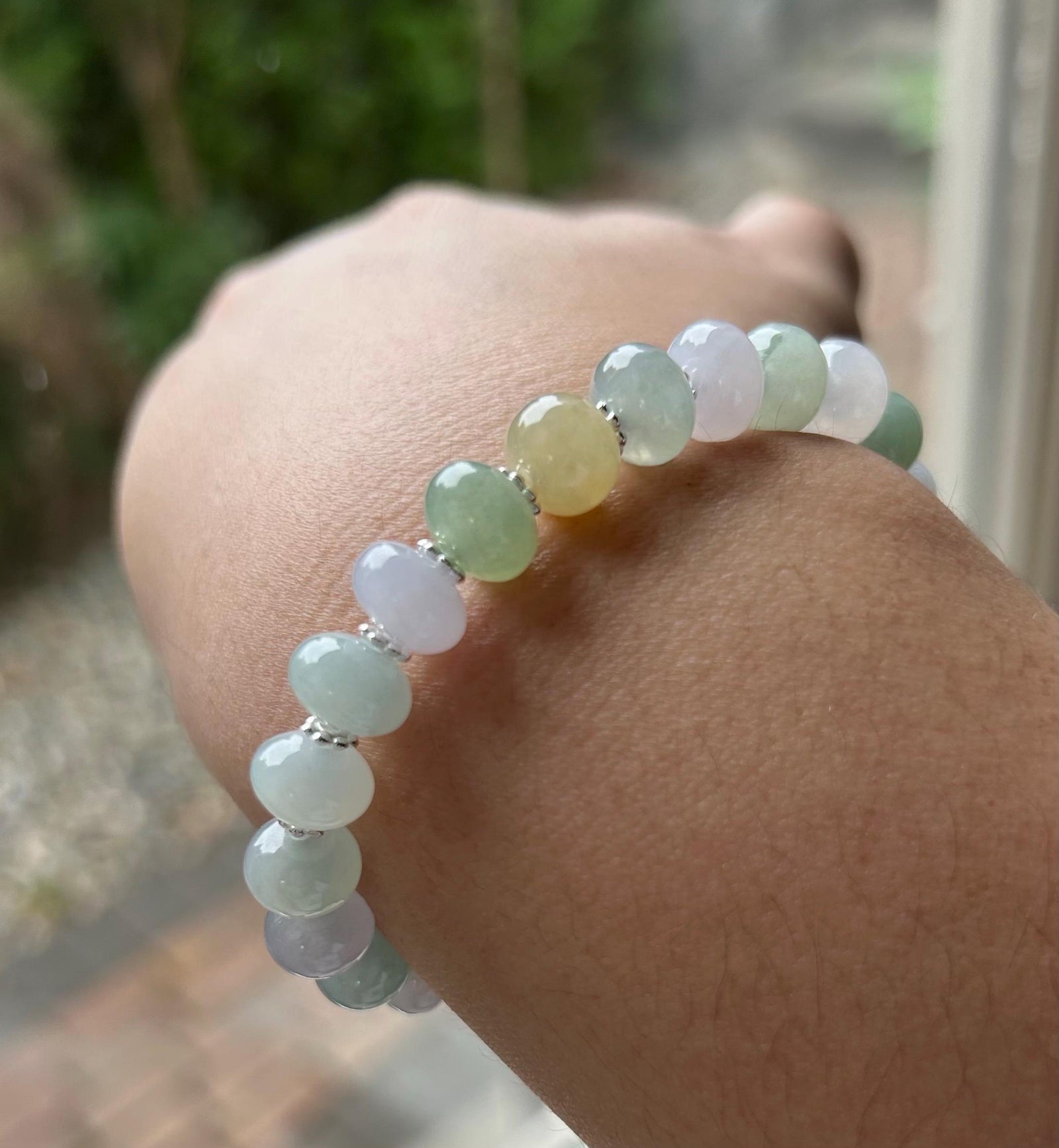Jadeite Beaded Bracelet Jewelry Natural Burmese Type A Icy Highly Translucent Multicolor Jade 8-9mm