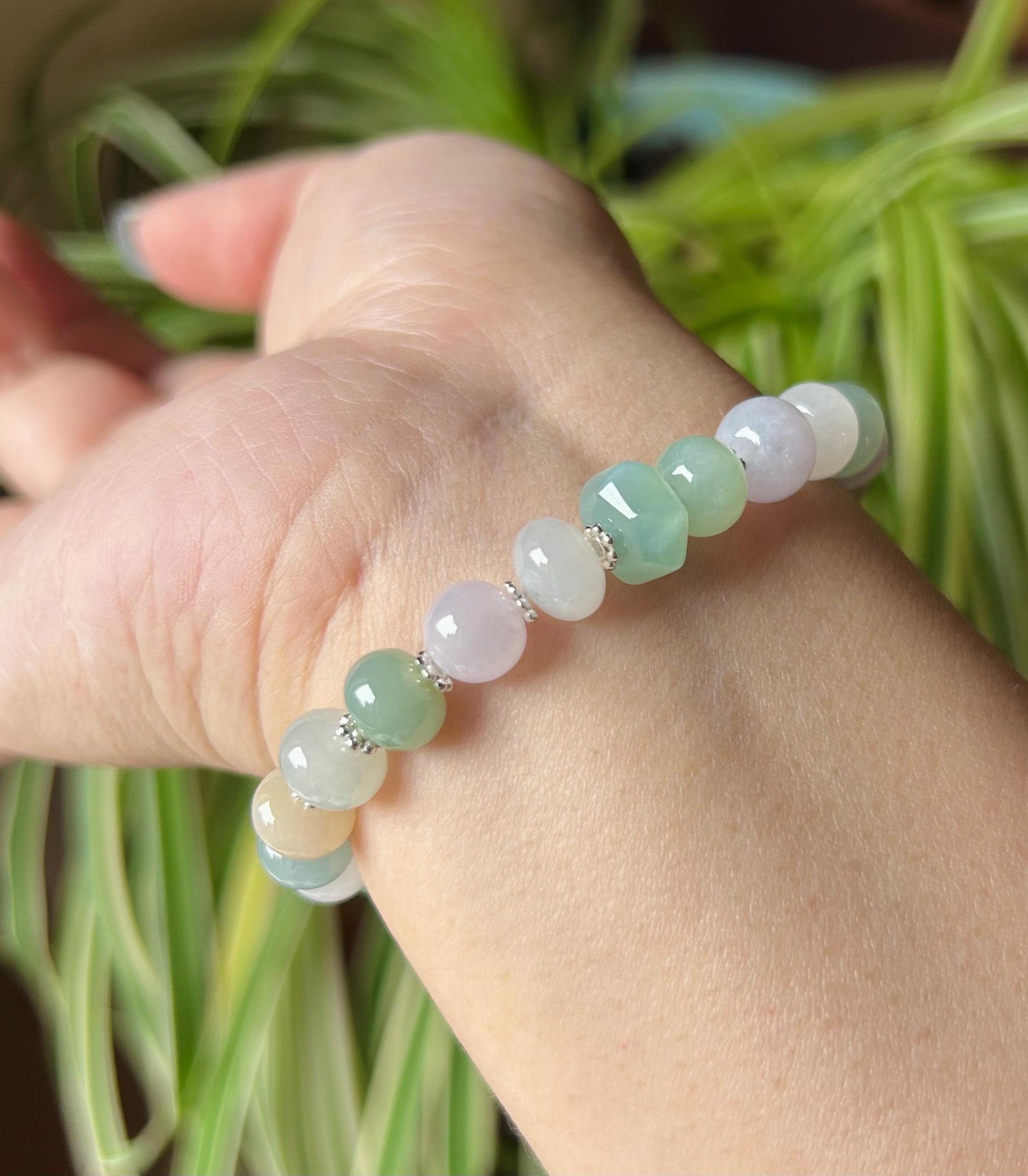 Jadeite Beaded Bracelet Jewelry Natural Burmese Type A Icy Highly Translucent Multicolor Jade 8-9mm