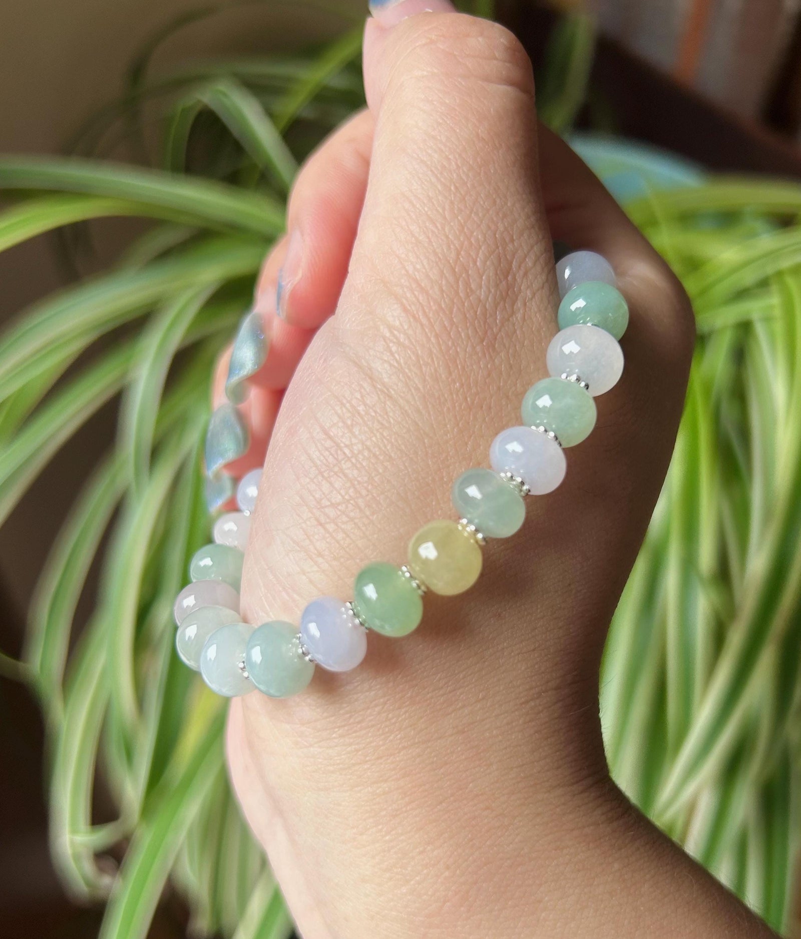 Jadeite Beaded Bracelet Jewelry Natural Burmese Type A Icy Highly Translucent Multicolor Jade 8-9mm