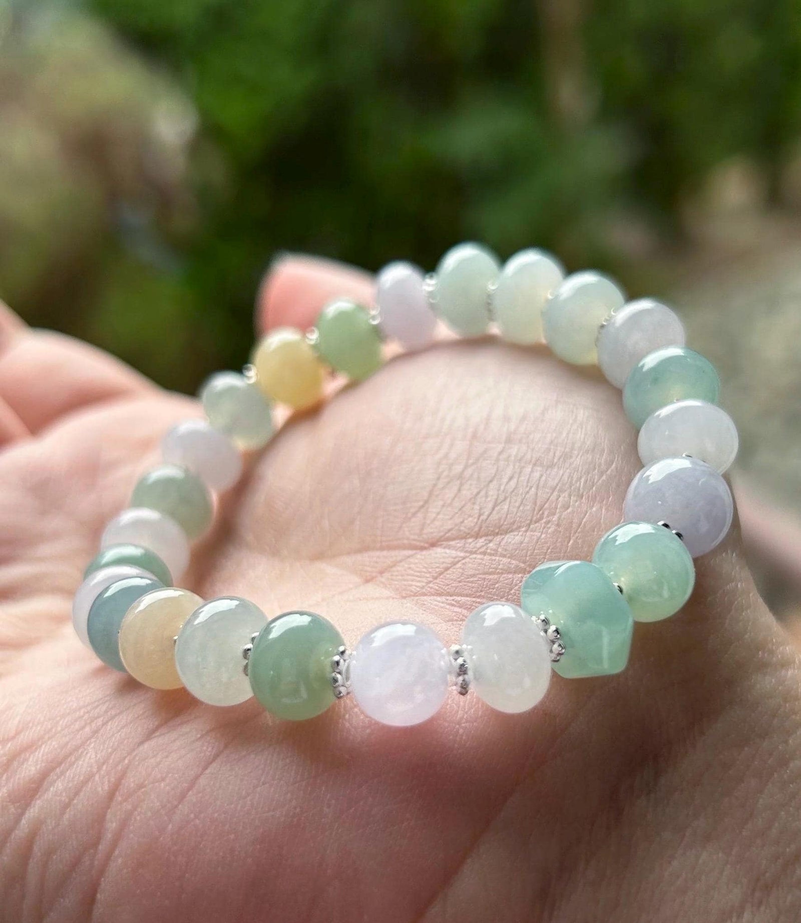 Jadeite Beaded Bracelet Jewelry Natural Burmese Type A Icy Highly Translucent Multicolor Jade 8-9mm
