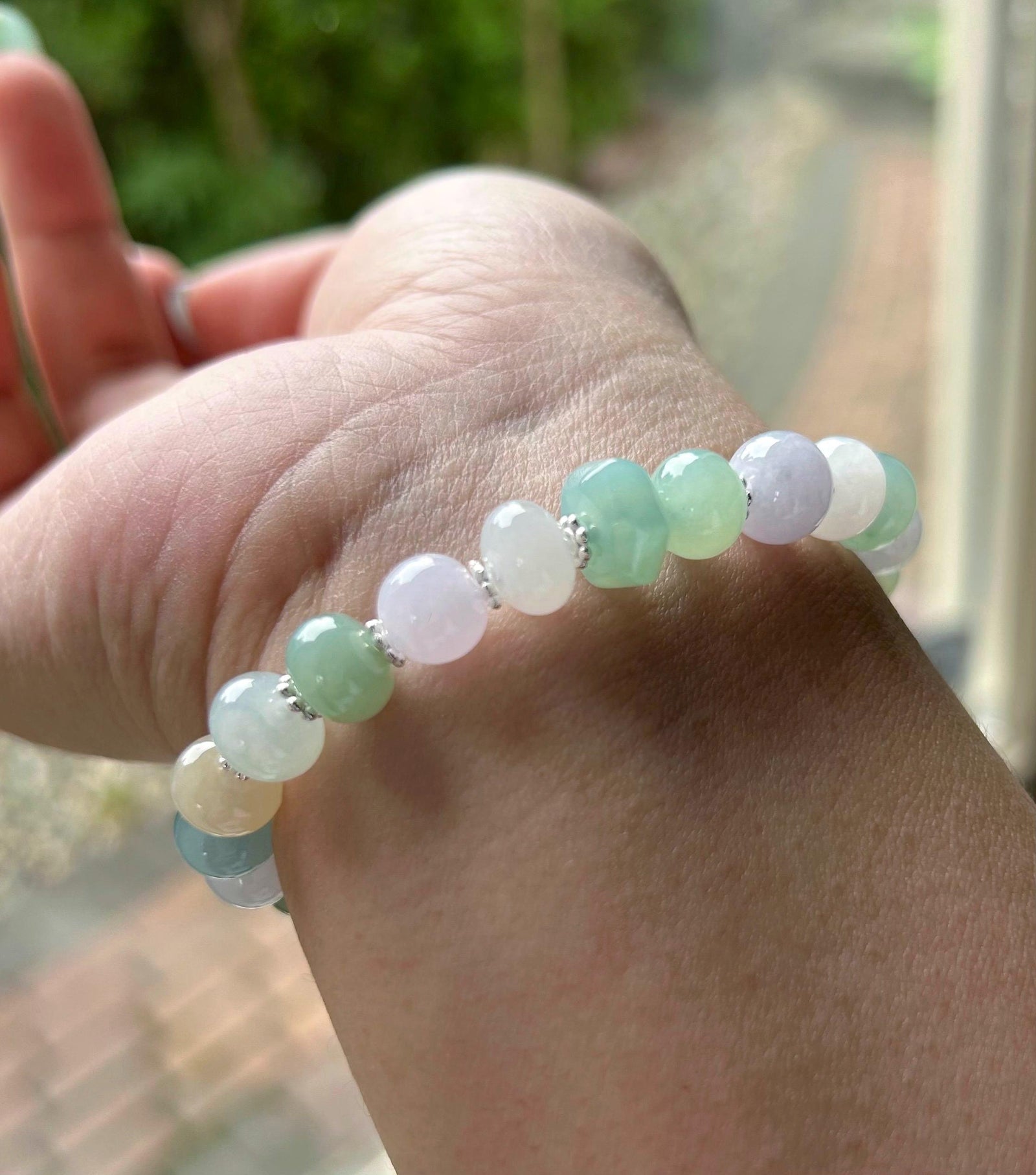Jadeite Beaded Bracelet Jewelry Natural Burmese Type A Icy Highly Translucent Multicolor Jade 8-9mm