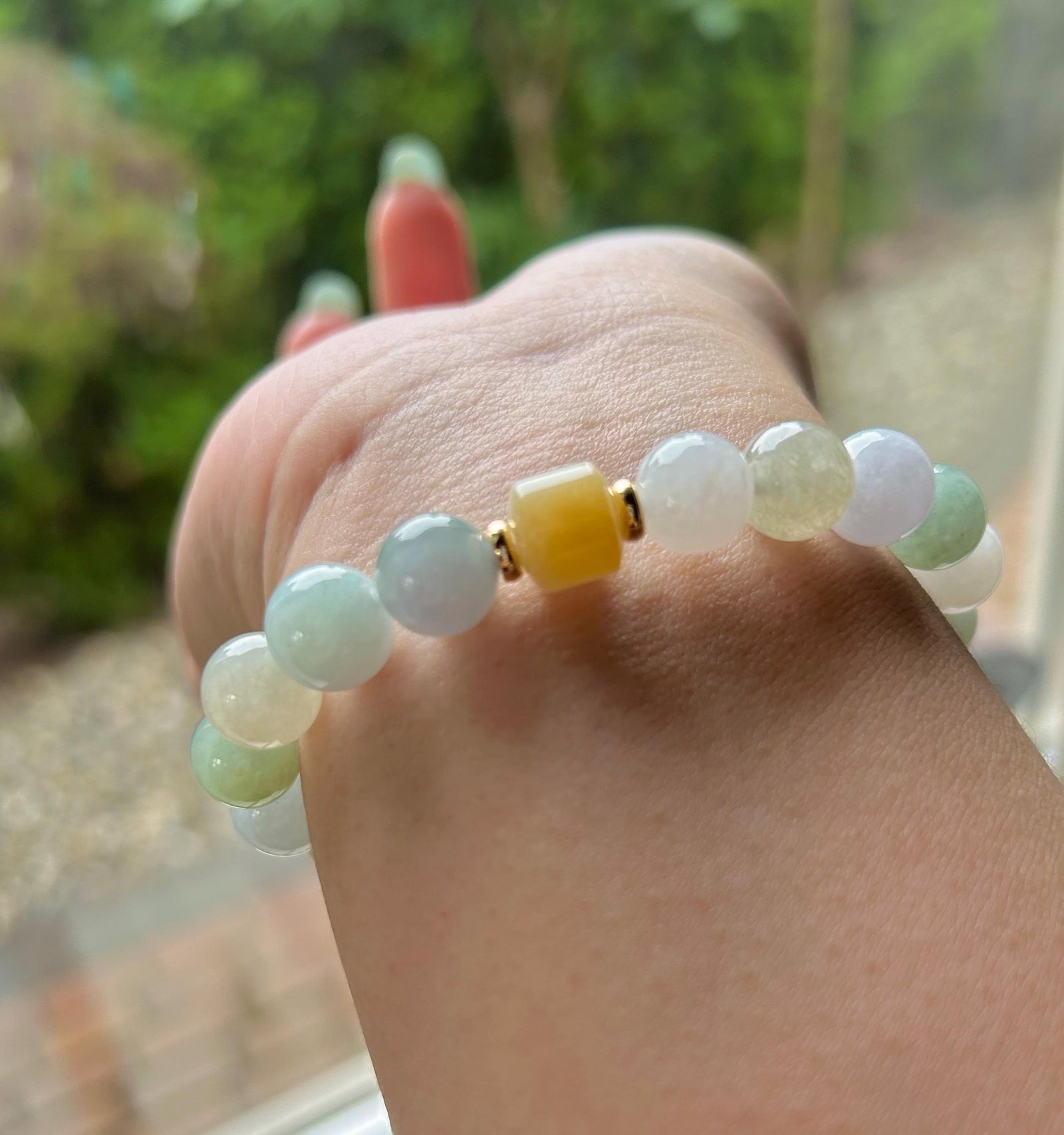 Jadeite Jade Beaded Bracelet Handmade Jewelry Gift for Her Natural Untreated Burmese Type A Icy Translucent Jadeite MultiColor FeiCui 9.8mm
