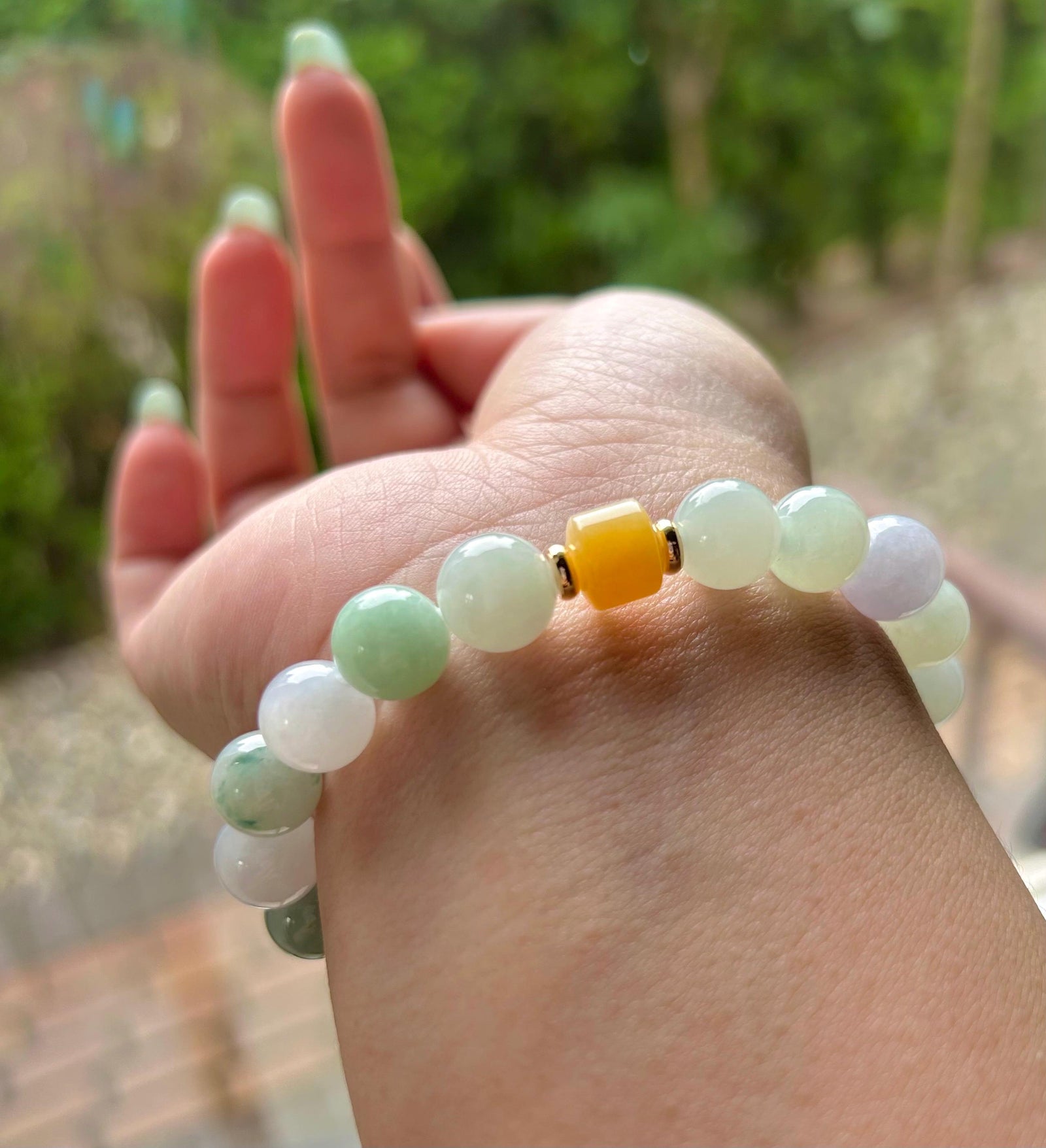 Jadeite Jade Beaded Bracelet Handmade Jewelry Gift for Her Natural Untreated Burmese Type A Icy Translucent Jadeite MultiColor FeiCui 9.8mm