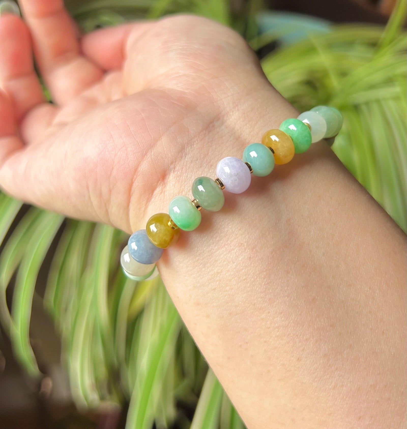 Jadeite Jade Beaded Bracelet Handmade High-end Jewelry Gift for Her Natural Burmese Type A Icy Translucency Vibrant Rainbow MultiColor 8.8mm