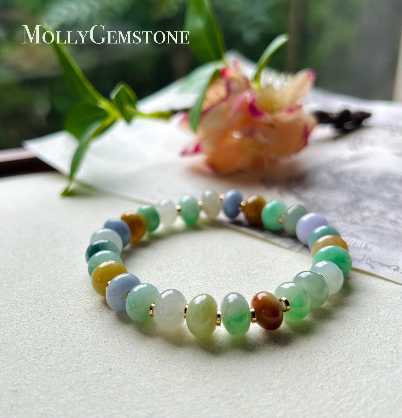 Jadeite Jade Beaded Bracelet Handmade High-end Jewelry Gift for Her Natural Burmese Type A Icy Translucency Vibrant Rainbow MultiColor 8.8mm