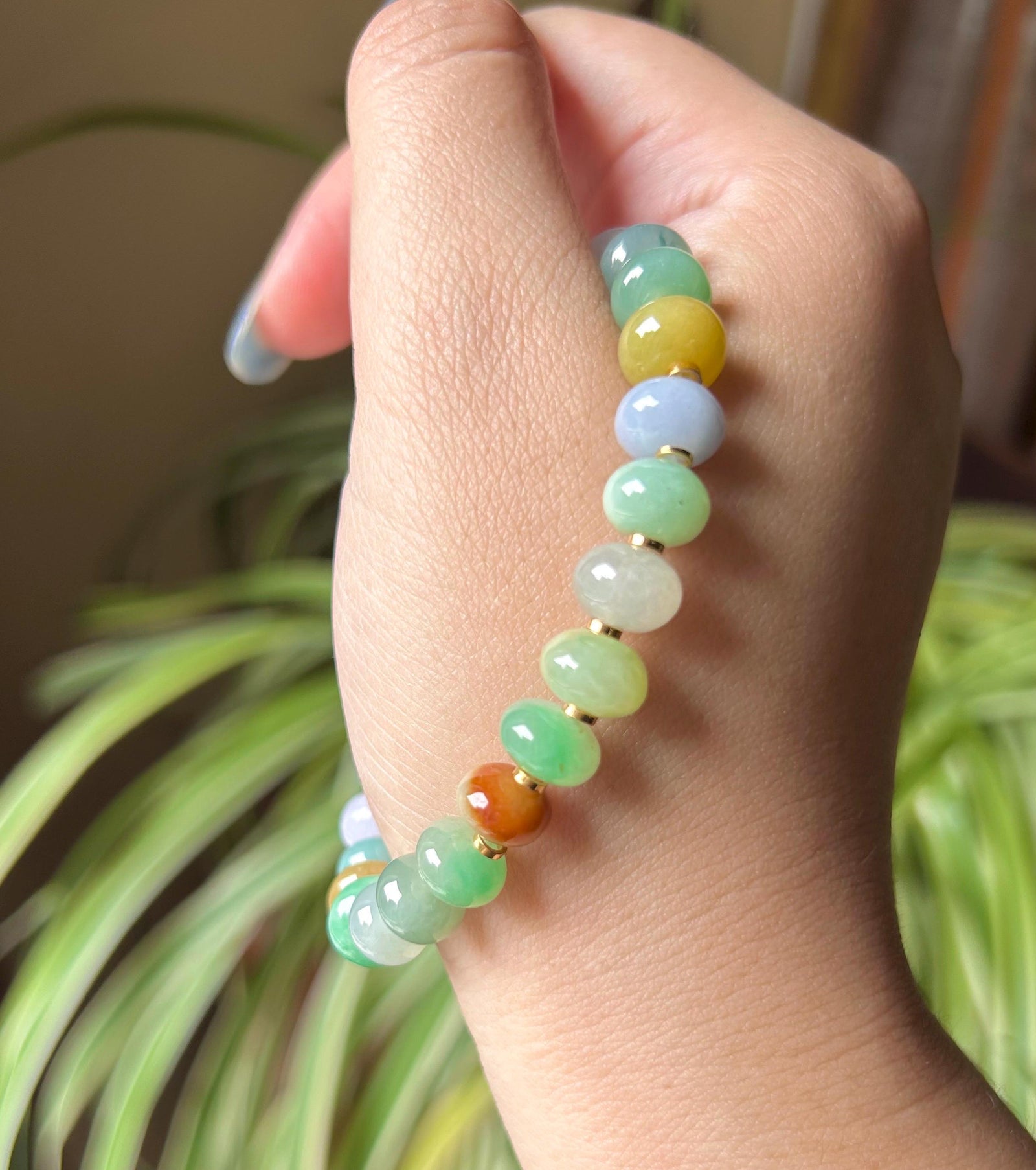 Jadeite Jade Beaded Bracelet Handmade High-end Jewelry Gift for Her Natural Burmese Type A Icy Translucency Vibrant Rainbow MultiColor 8.8mm