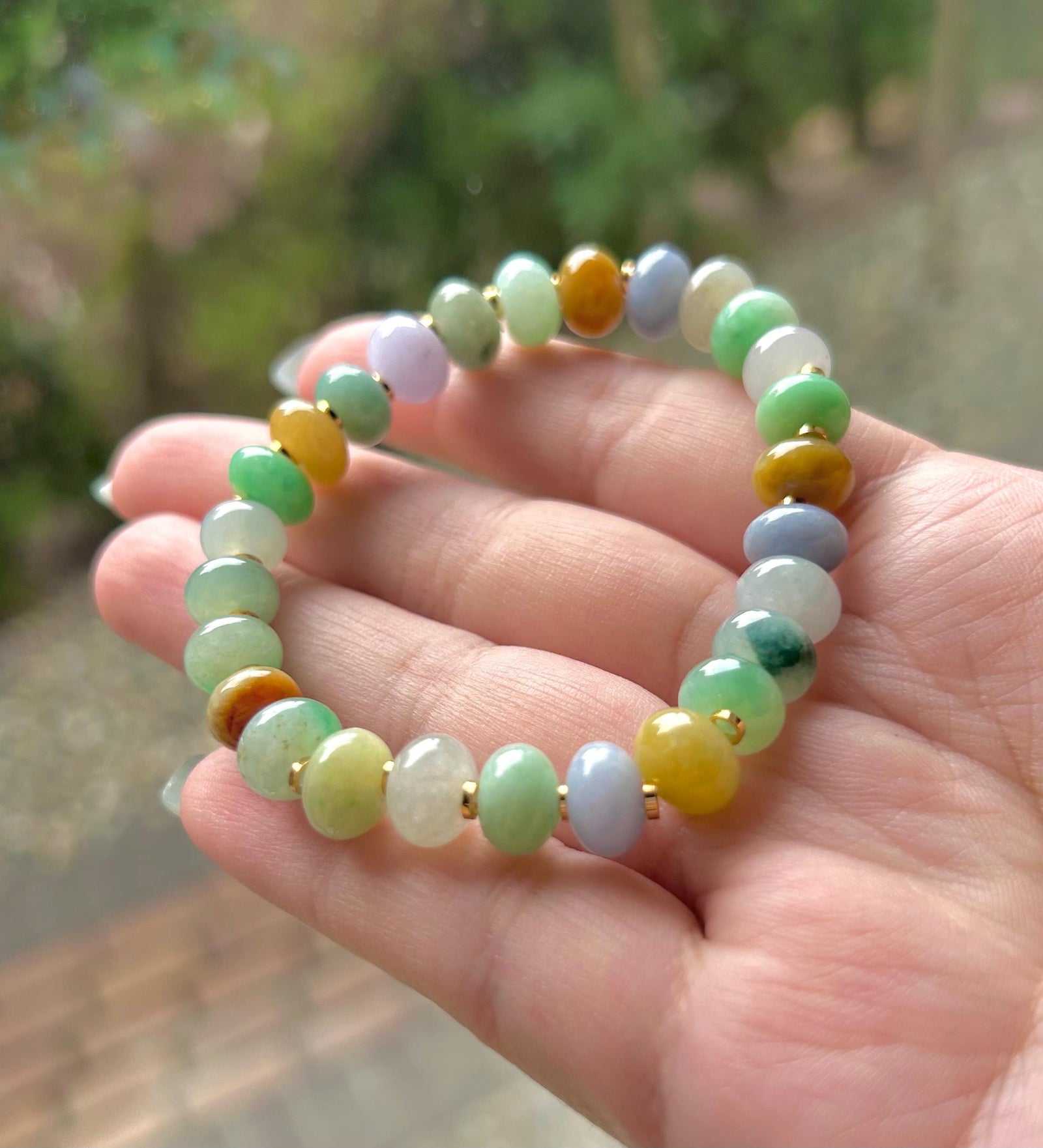 Jadeite Jade Beaded Bracelet Handmade High-end Jewelry Gift for Her Natural Burmese Type A Icy Translucency Vibrant Rainbow MultiColor 8.8mm
