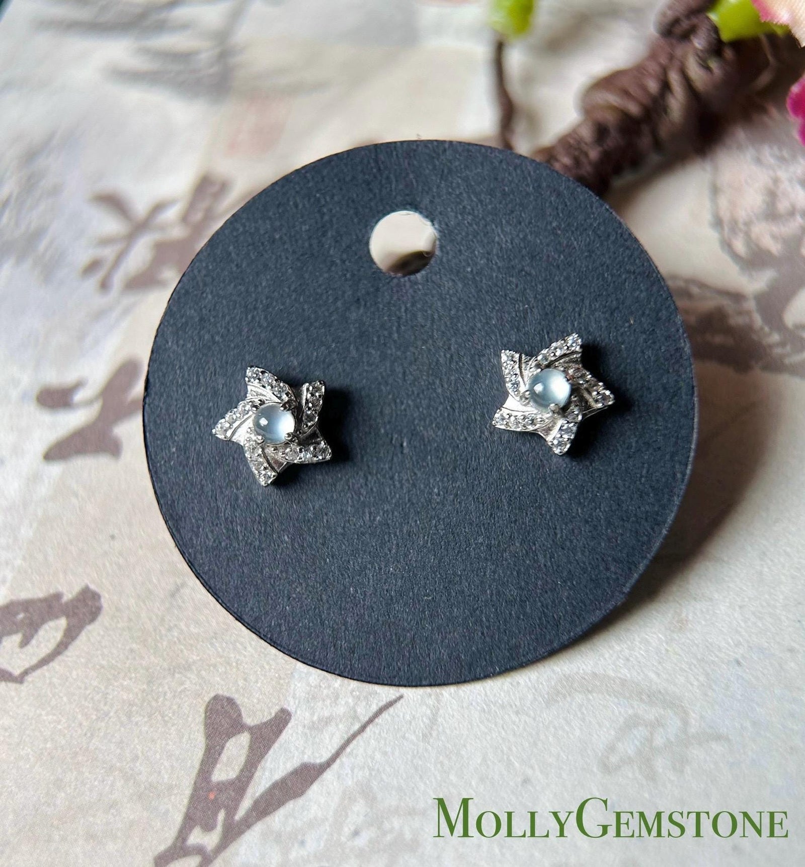 Burmese Jadeite Flower Sterling Silver Dainty Earrings Petite Natural Type A Highly Translucent Icy Myanmar Jade