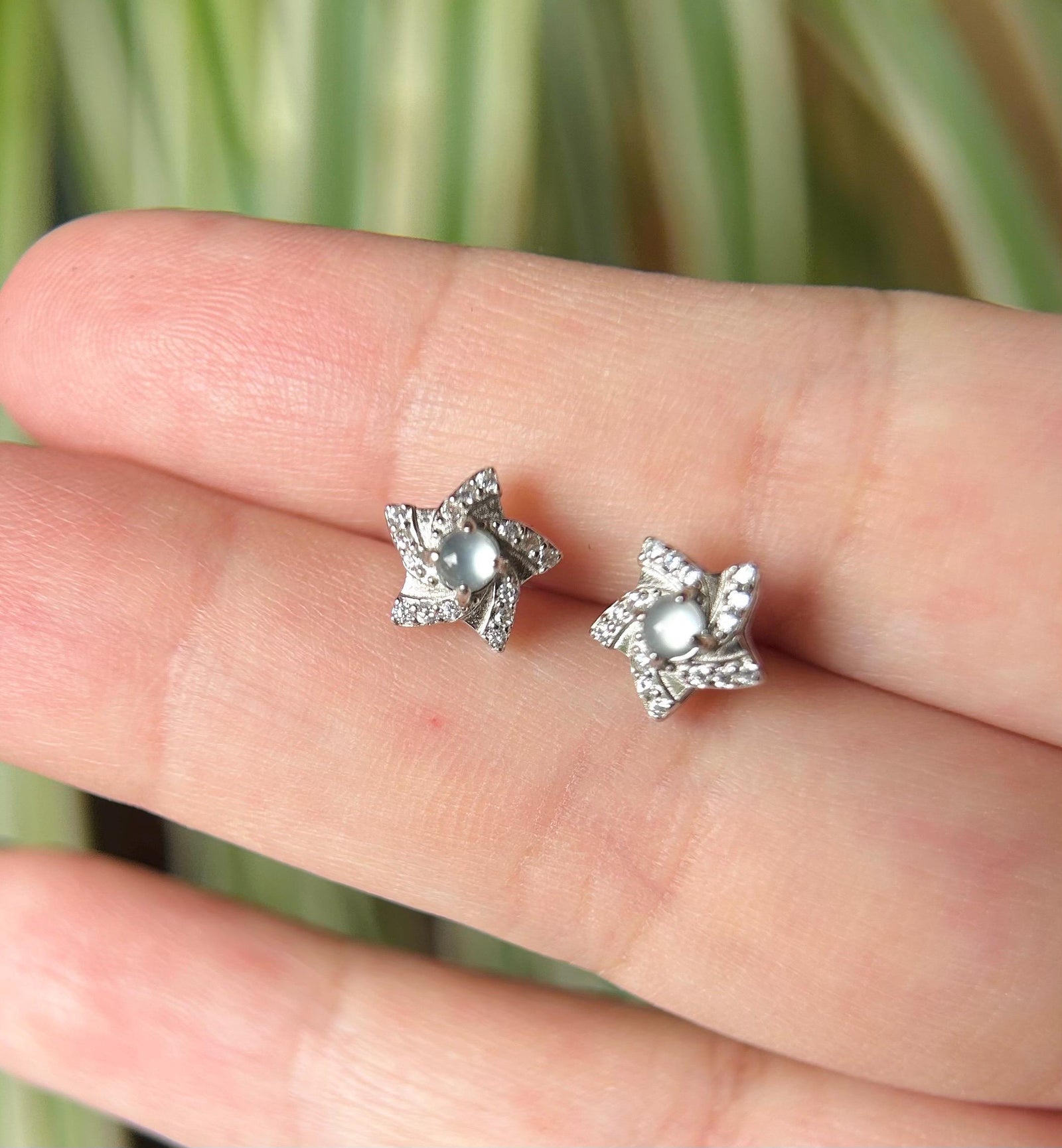 Burmese Jadeite Flower Sterling Silver Dainty Earrings Petite Natural Type A Highly Translucent Icy Myanmar Jade