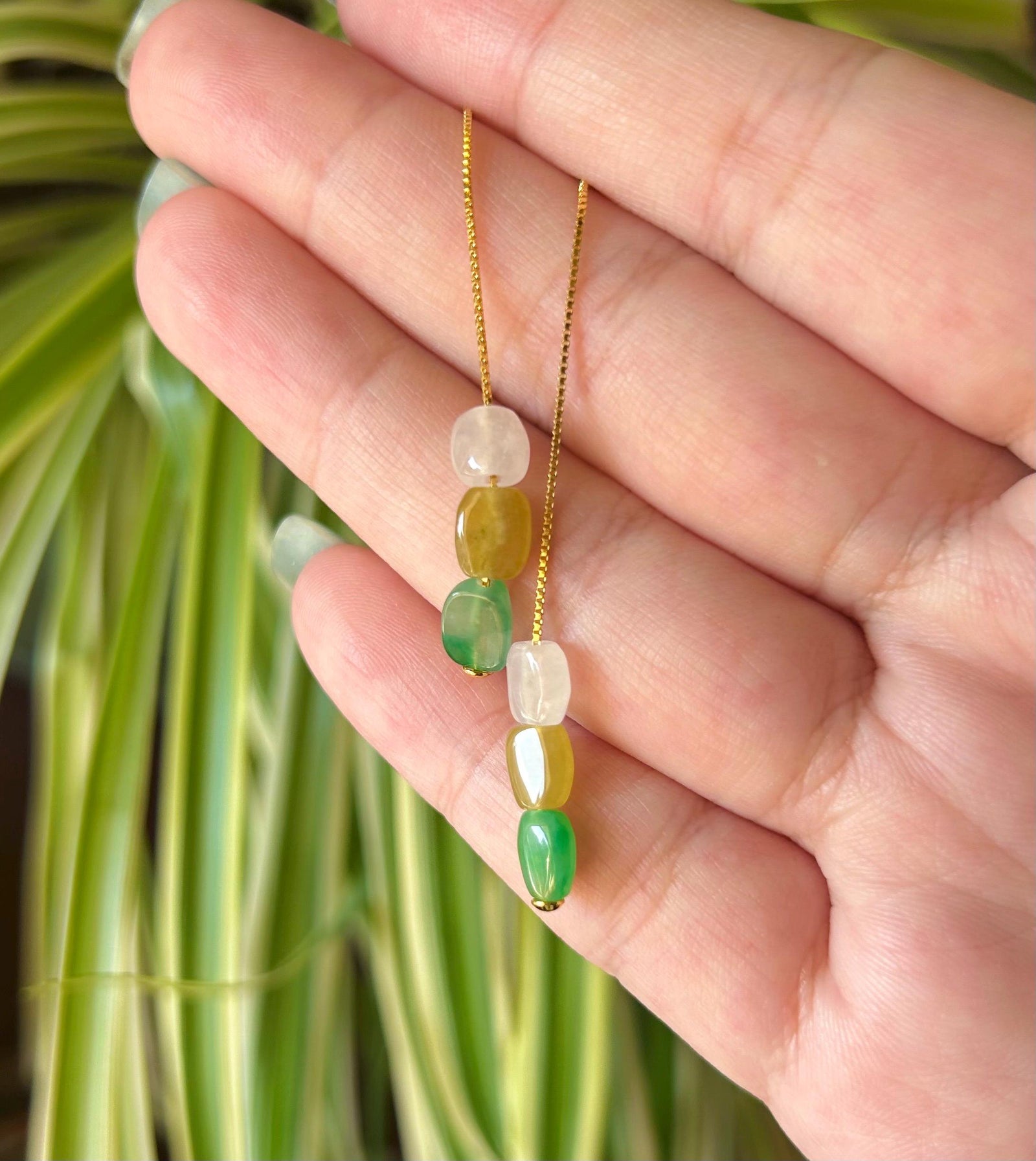 Burmese Jadeite Threader Earrings: Natural Type A Highly Translucent Multicolor Jade, Sterling Silver, Adjustable Length
