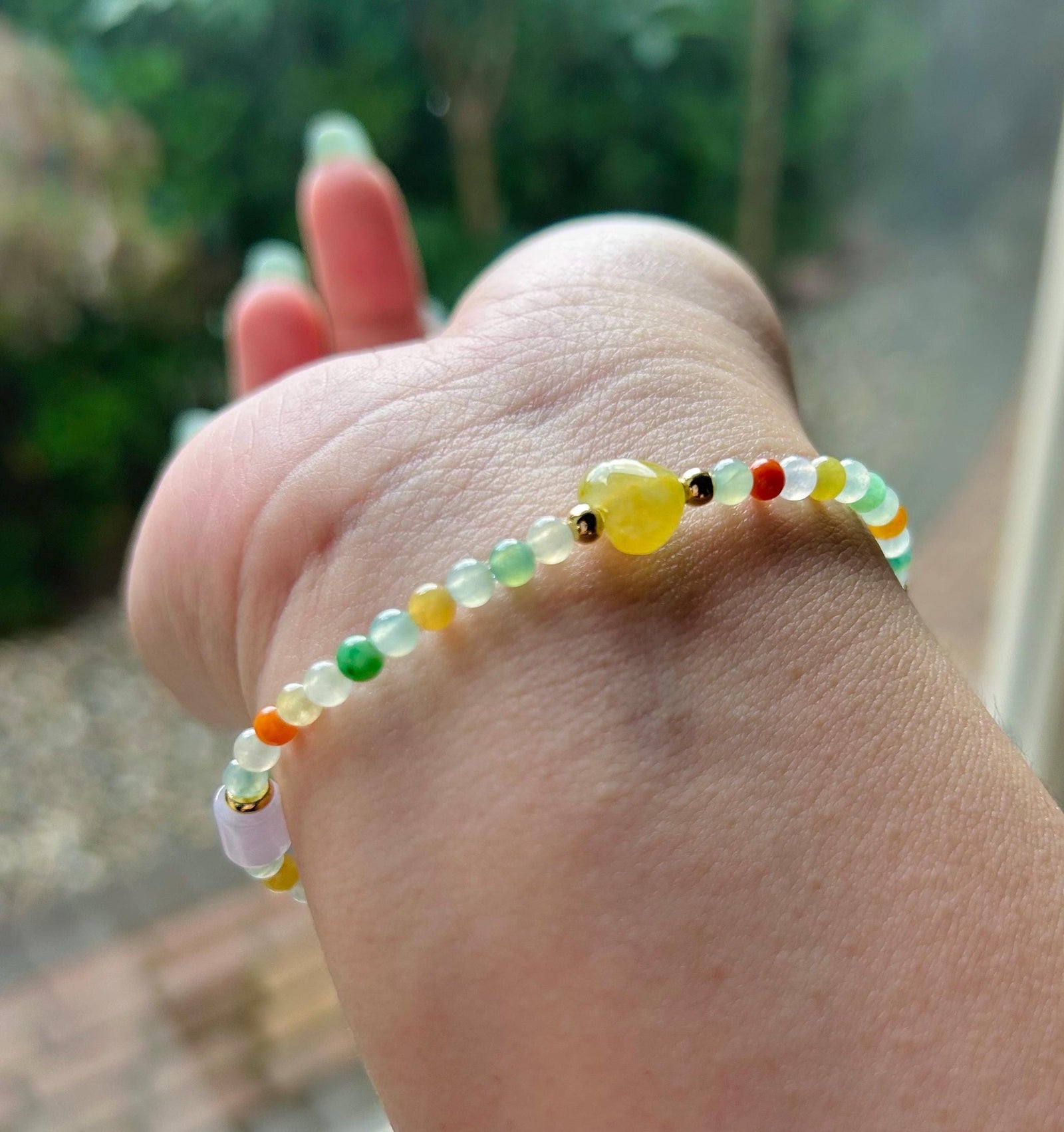 Burmese Jadeite Beaded Bracelet: Sterling Silver, Natural Type A Icy Highly Translucent Multicolor Jade Jewelry