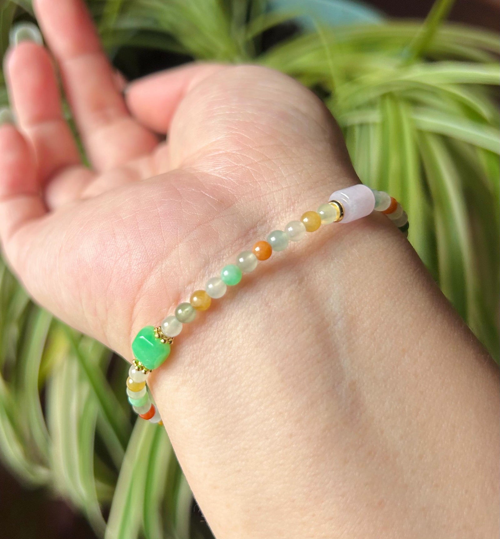 Burmese Jadeite Beaded Bracelet: Sterling Silver, Natural Type A Icy Highly Translucent Multicolor Jade Jewelry