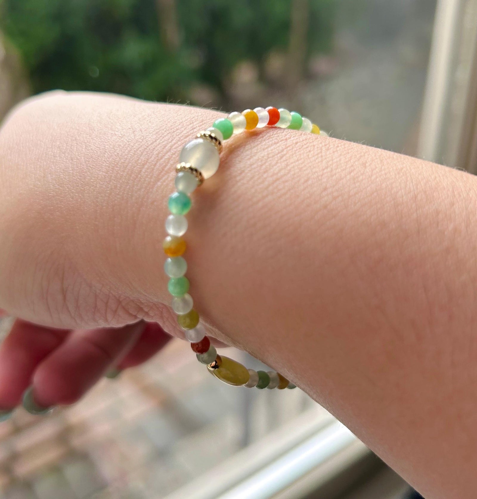 Burmese Jadeite Beaded Bracelet: Sterling Silver, Natural Type A Icy Highly Translucent Multicolor Jade Jewelry