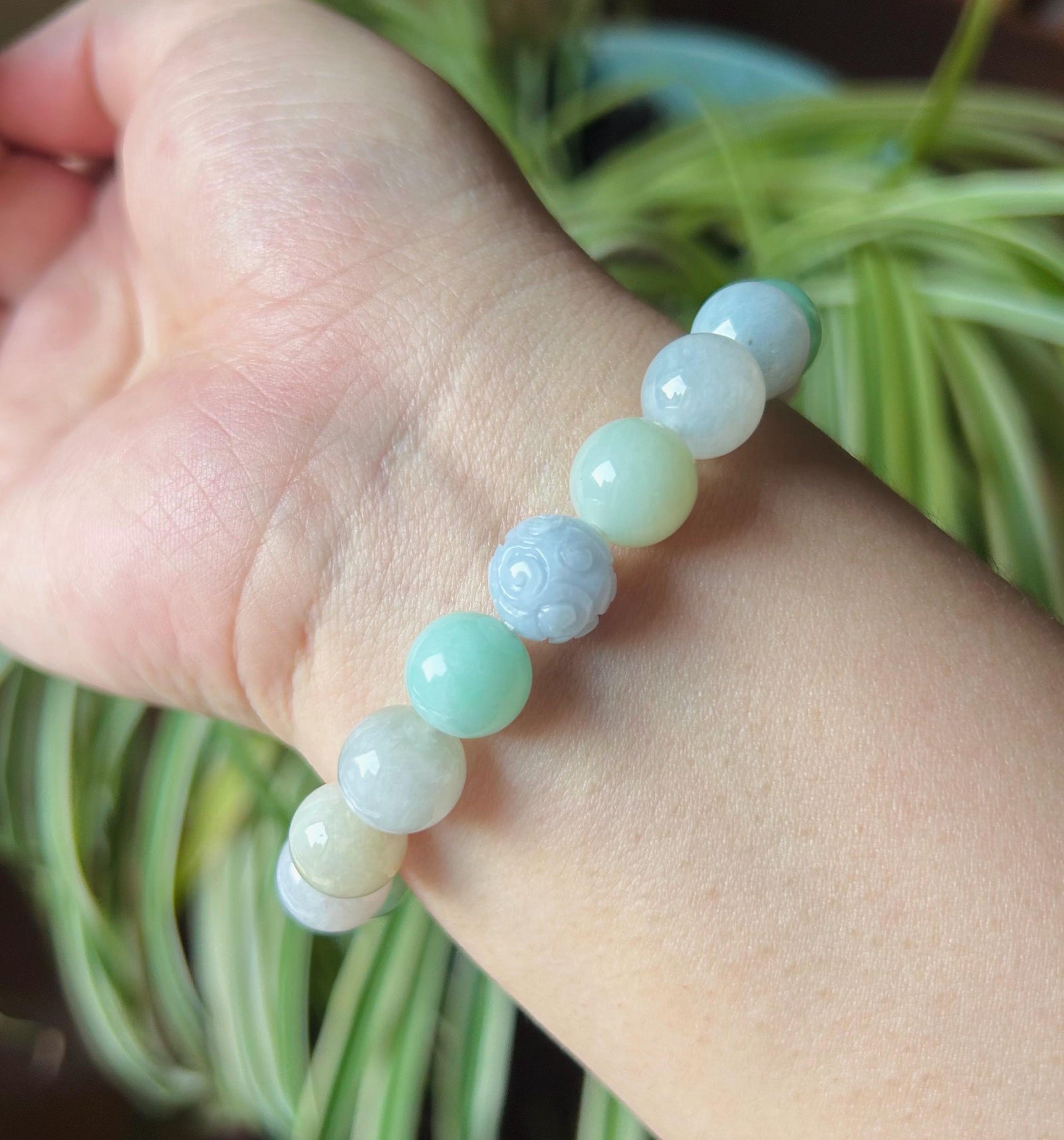 Jadeite Beaded Bracelet Handmade Jewelry Gift Natural Burmese Type A Icy Translucent Jadeite MultiColor FeiCui 11mm