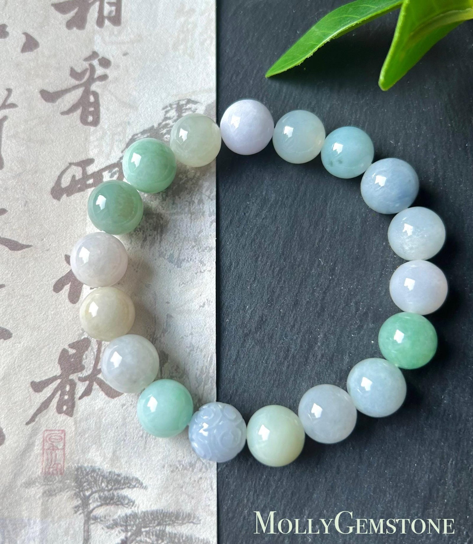 Jadeite Beaded Bracelet Handmade Jewelry Gift Natural Burmese Type A Icy Translucent Jadeite MultiColor FeiCui 11mm