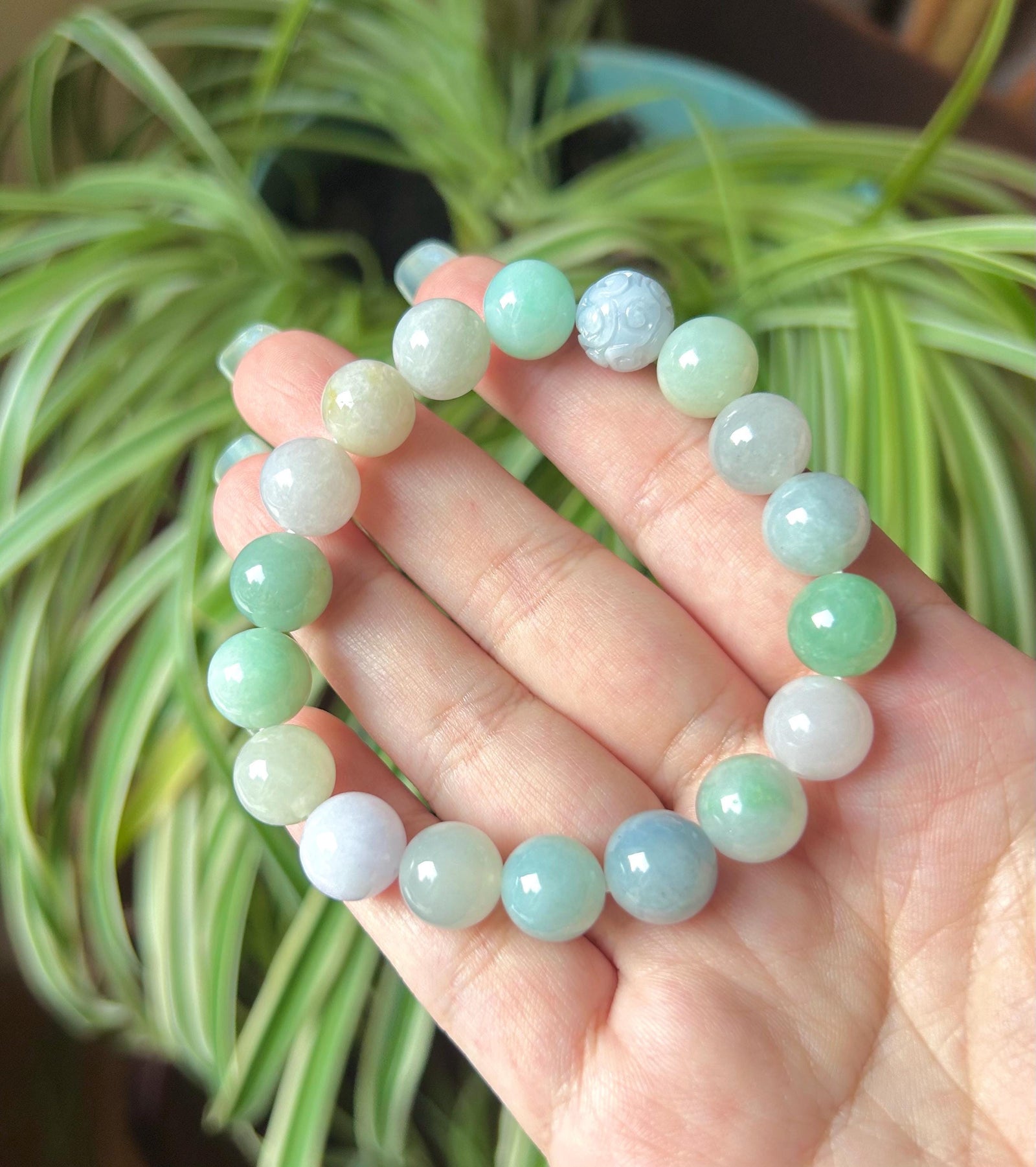 Jadeite Beaded Bracelet Handmade Jewelry Gift Natural Burmese Type A Icy Translucent Jadeite MultiColor FeiCui 11mm