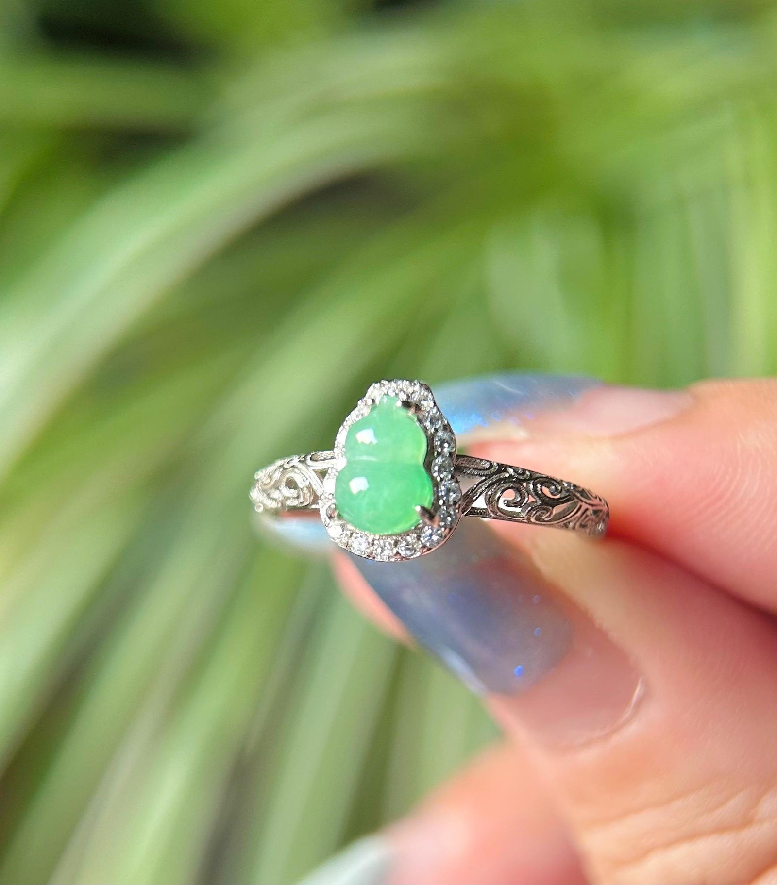 Natural Jadeite & 925 Sterling Silver Adjustable Ring Jewelry Gift Type-A Translucent Icy Burmese Sunny Green Lavender Purple Jade
