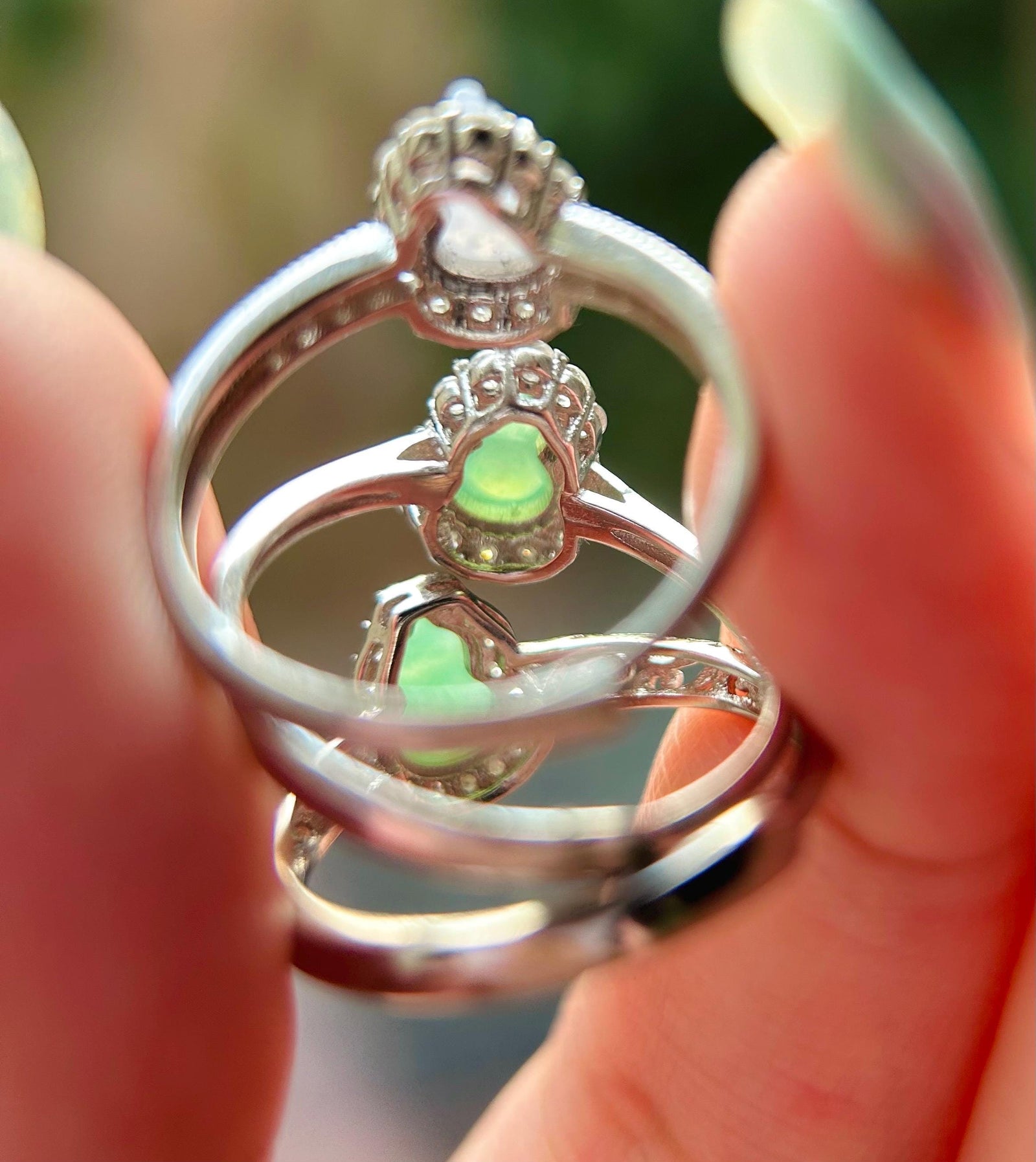 Natural Jadeite & 925 Sterling Silver Adjustable Ring Jewelry Gift Type-A Translucent Icy Burmese Sunny Green Lavender Purple Jade