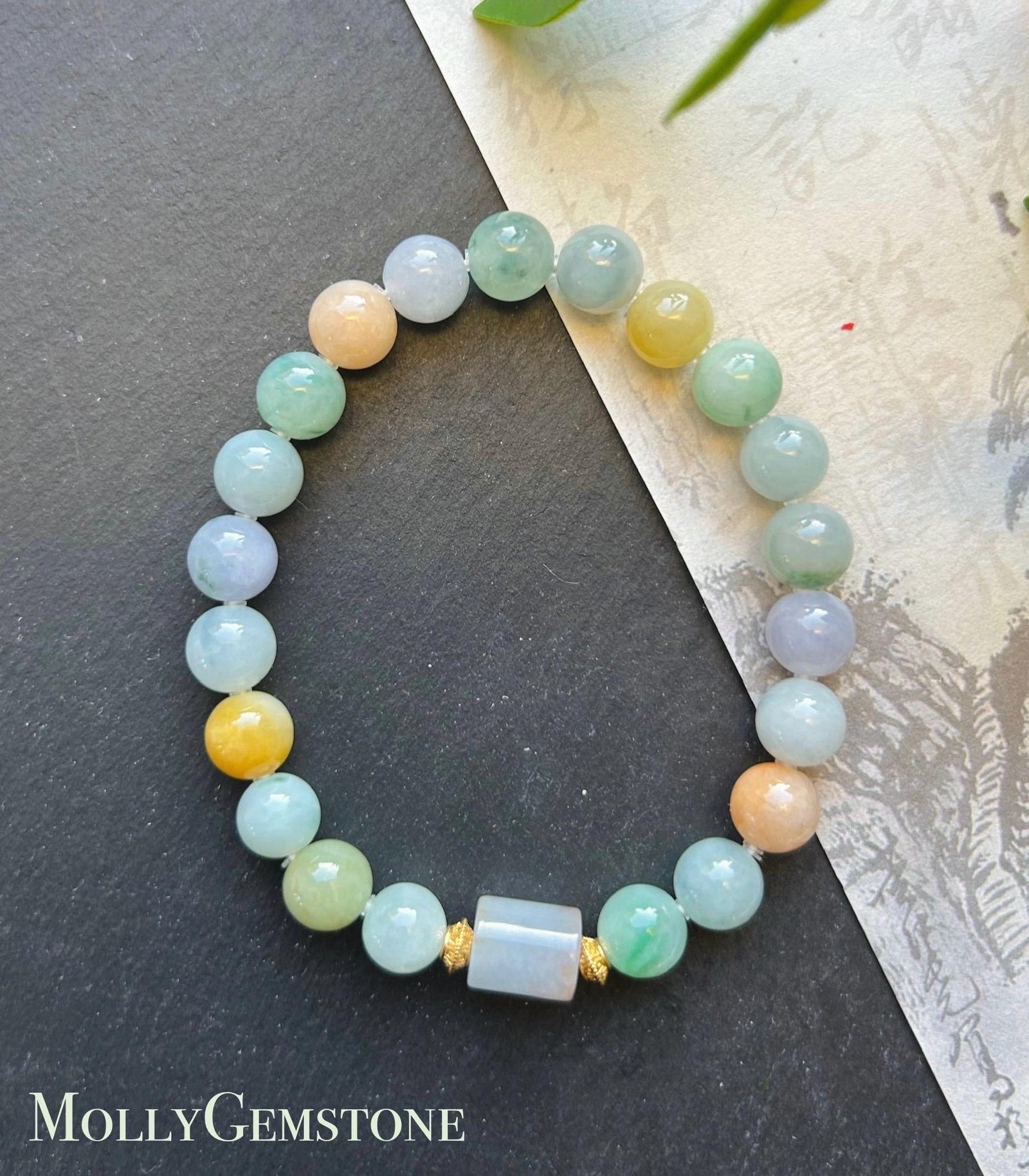 Natural Jadeite Beaded Bracelet Burmese Type A Icy Translucent RARE Multicolor Floral 8mm Jade Mid-Autumn Festival Gift