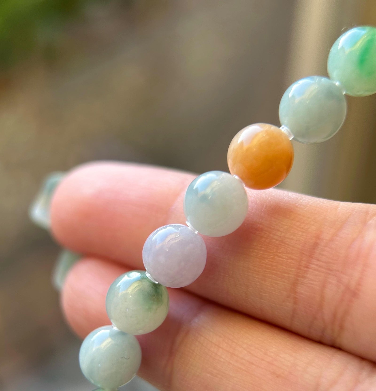 Natural Jadeite Beaded Bracelet Burmese Type A Icy Translucent RARE Multicolor Floral 8mm Jade Mid-Autumn Festival Gift